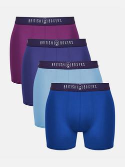 British Boxers Bamboo Trunks, Pack of 4, Blues