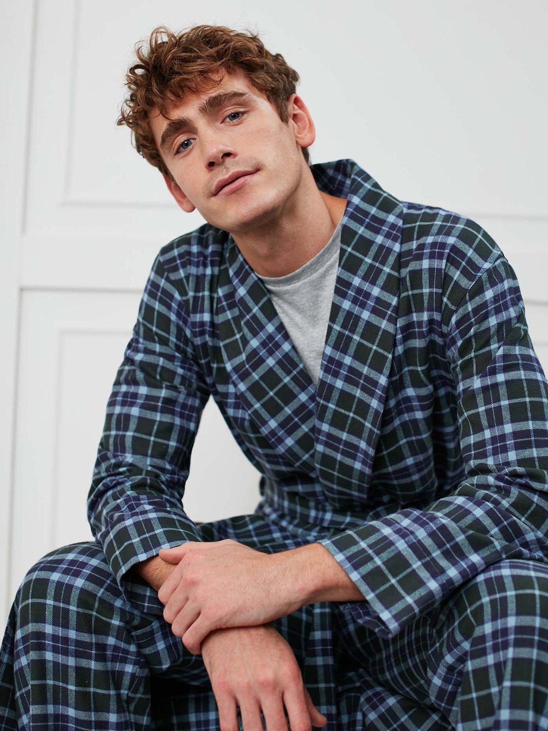 Product image 1 of 7, which shows British Boxers Tartan Brushed Cotton Dressing Gown, Jura, S