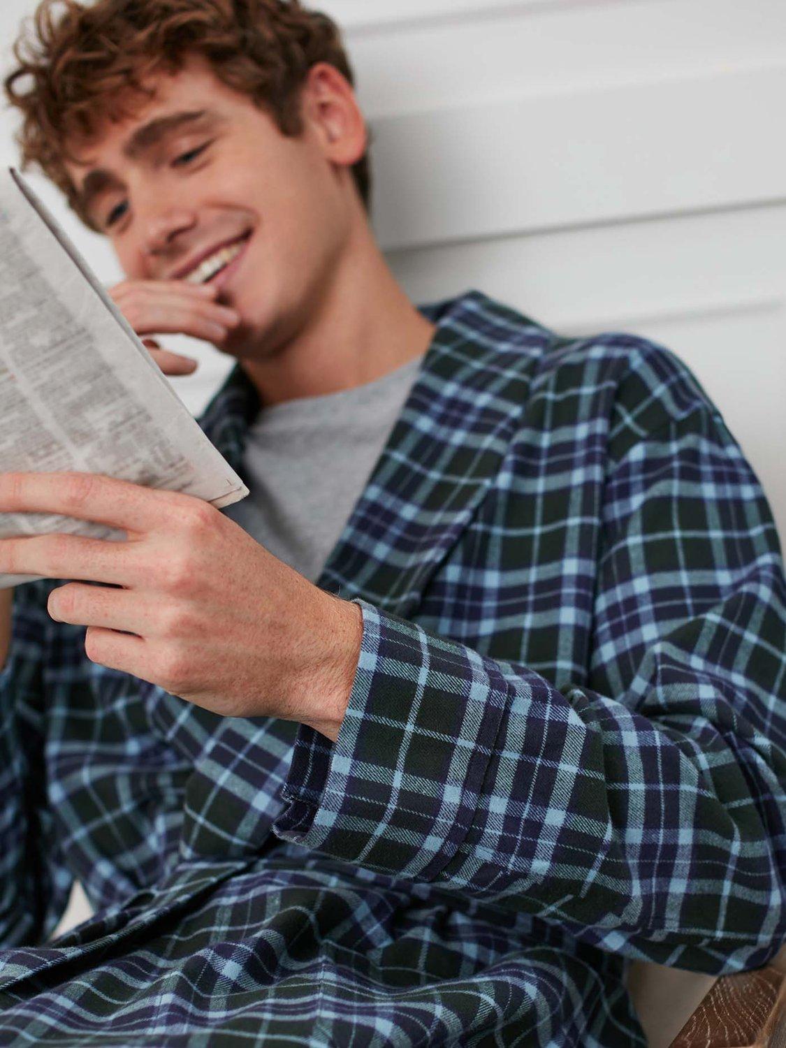 Product image 2 of 7, which shows British Boxers Tartan Brushed Cotton Dressing Gown, Jura, S