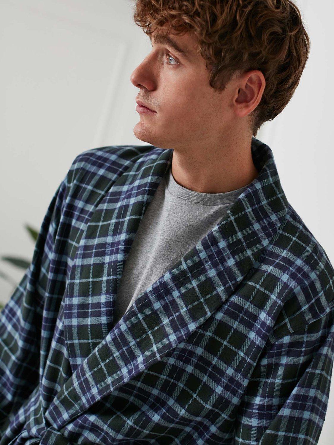 Product image 4 of 7, which shows British Boxers Tartan Brushed Cotton Dressing Gown, Jura, S