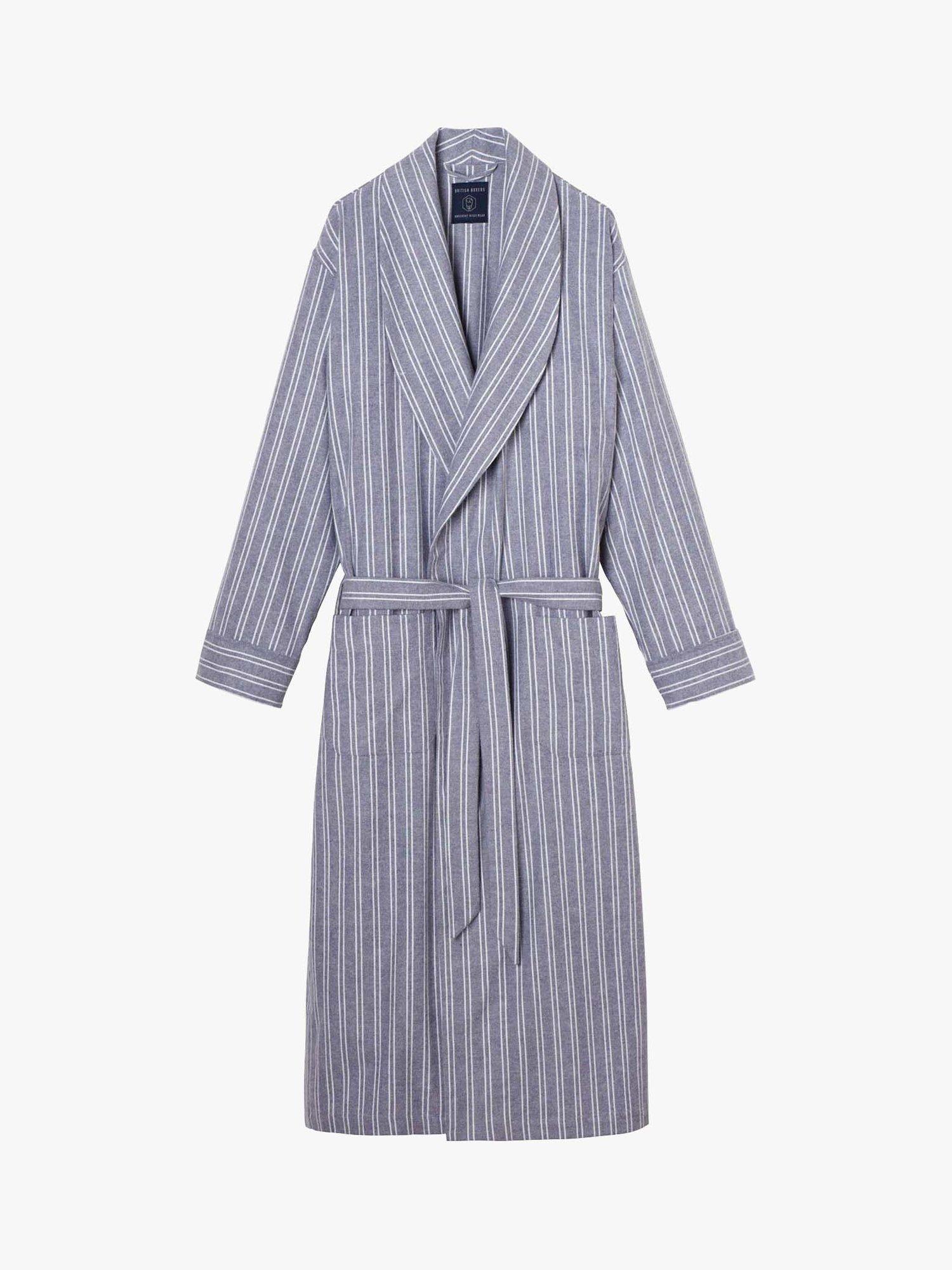 Product image 2 of 2, which shows British Boxers Westwood Striped Brushed Cotton Dressing Gown, Pebble, S