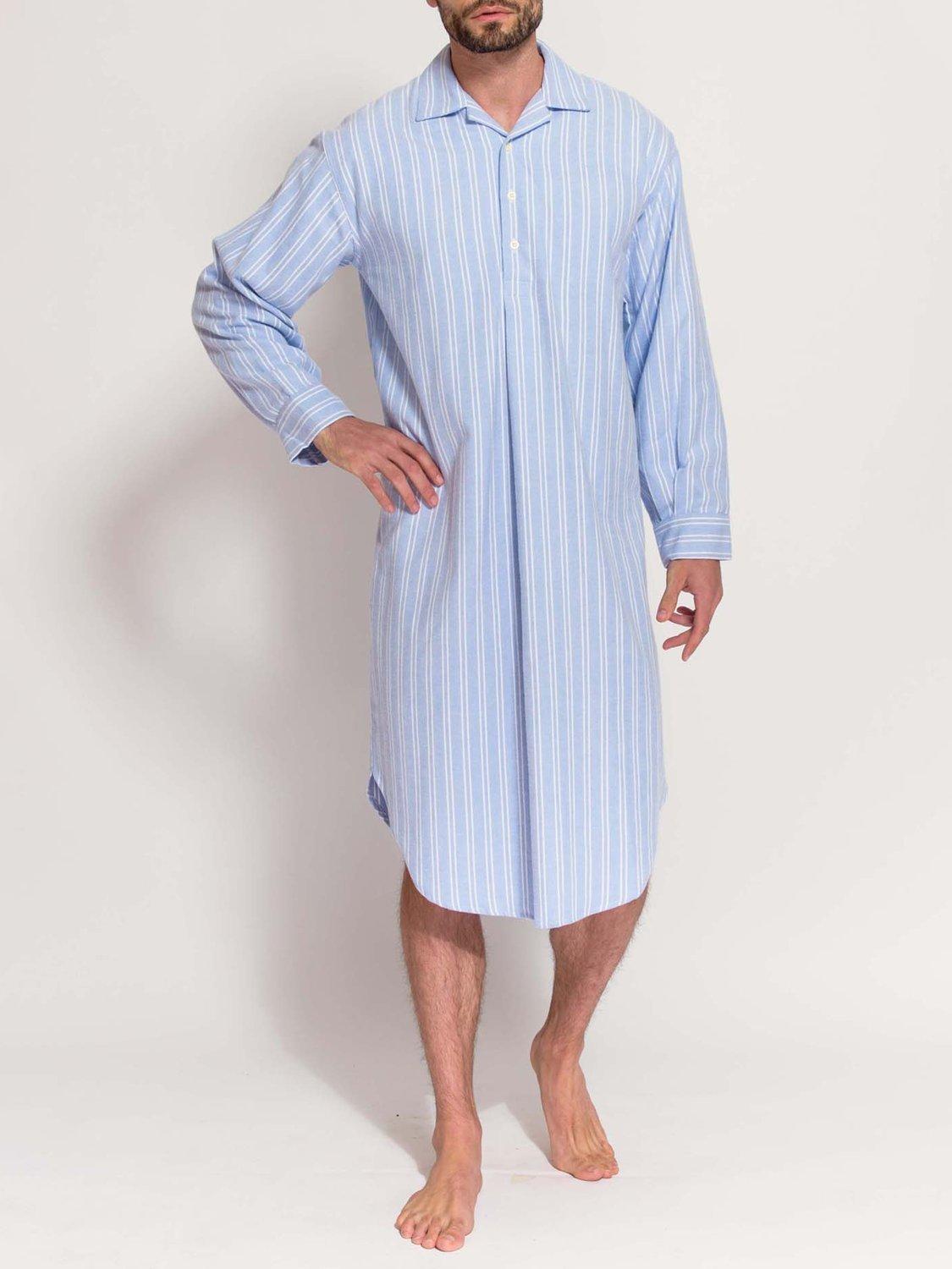 Product image 1 of 4, which shows British Boxers Westwood Stripe Cotton Nightshirt, Blue, S