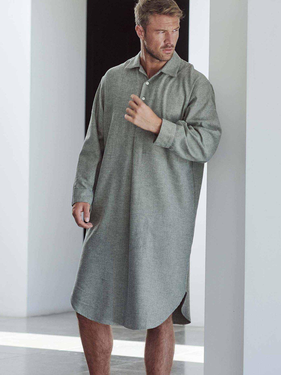 Product image 1 of 4, which shows British Boxers Herringbone Brushed Cotton Nightshirt, Whitby Jet, S