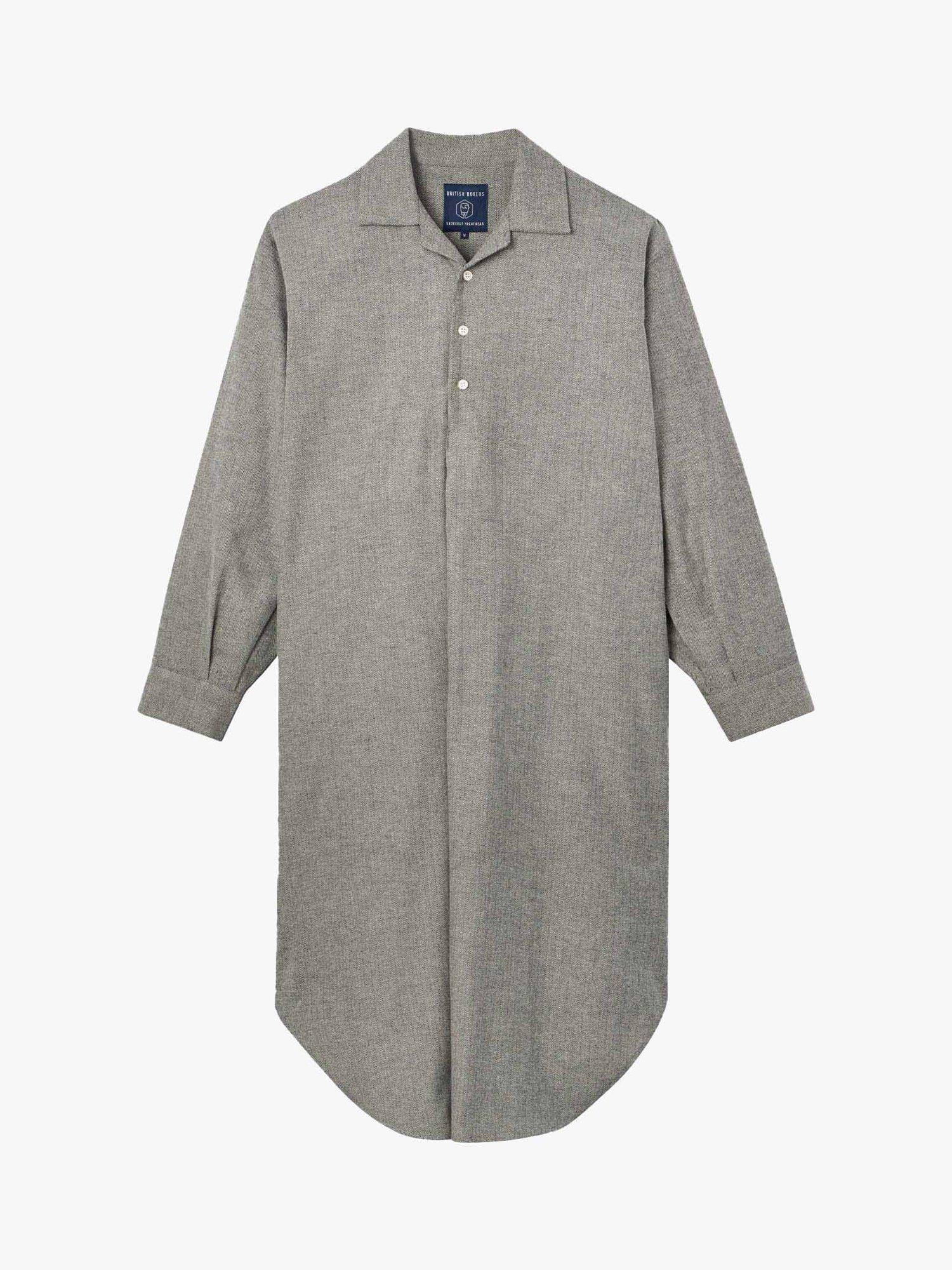 Product image 2 of 4, which shows British Boxers Herringbone Brushed Cotton Nightshirt, Whitby Jet, S