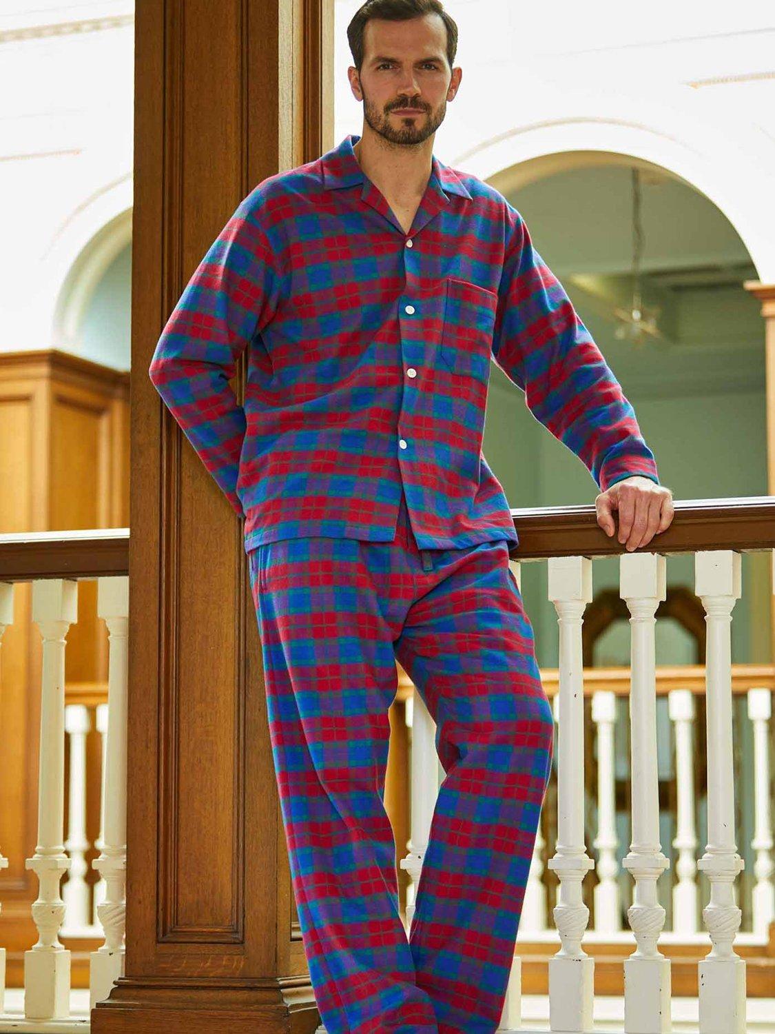 Product image 1 of 8, which shows British Boxers Tartan Cotton Pyjama Set, Bordeaux, S