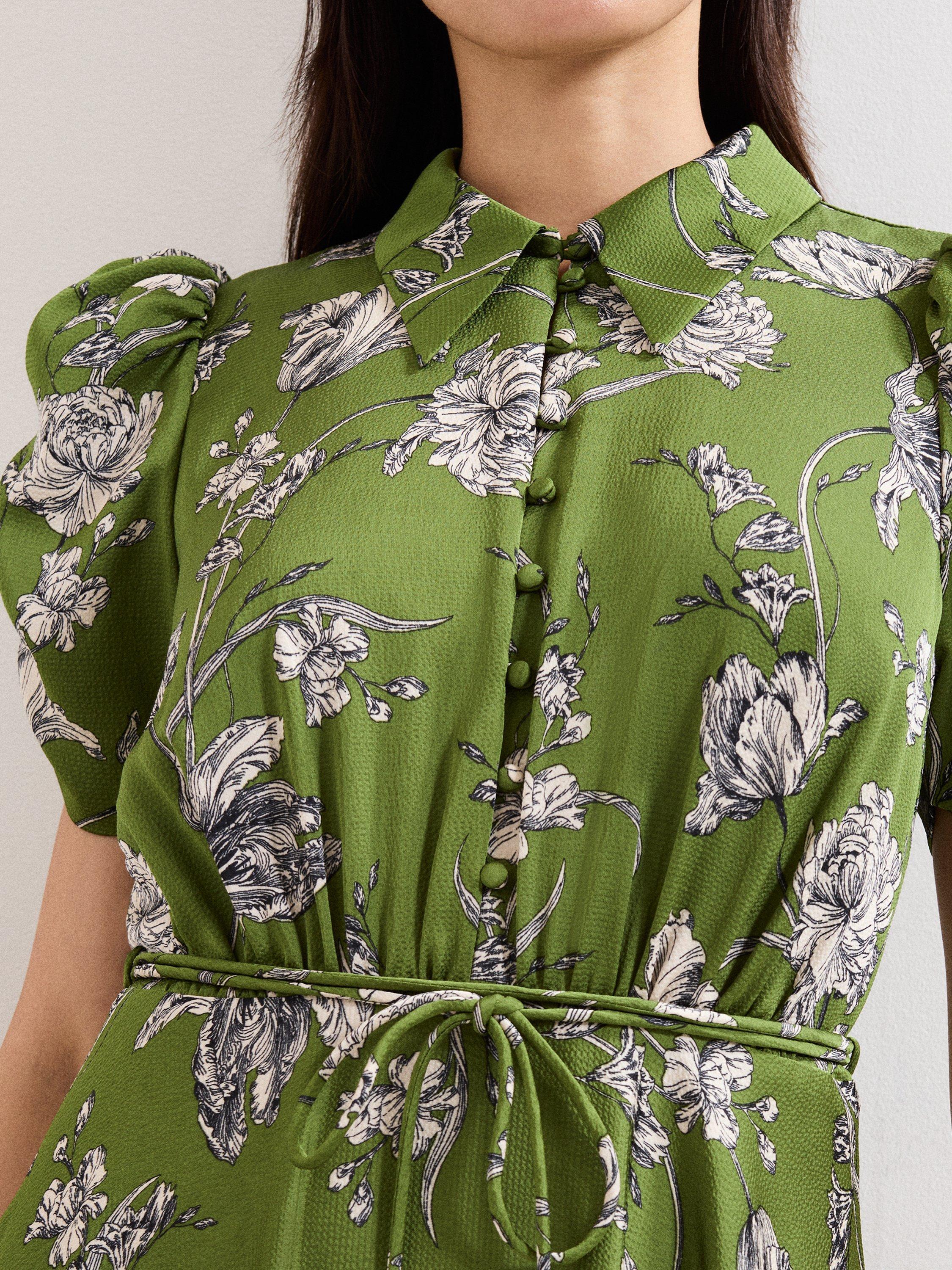 Product image 4 of 9, which shows Phase Eight Bella Floral Midi Dress, Green, 6