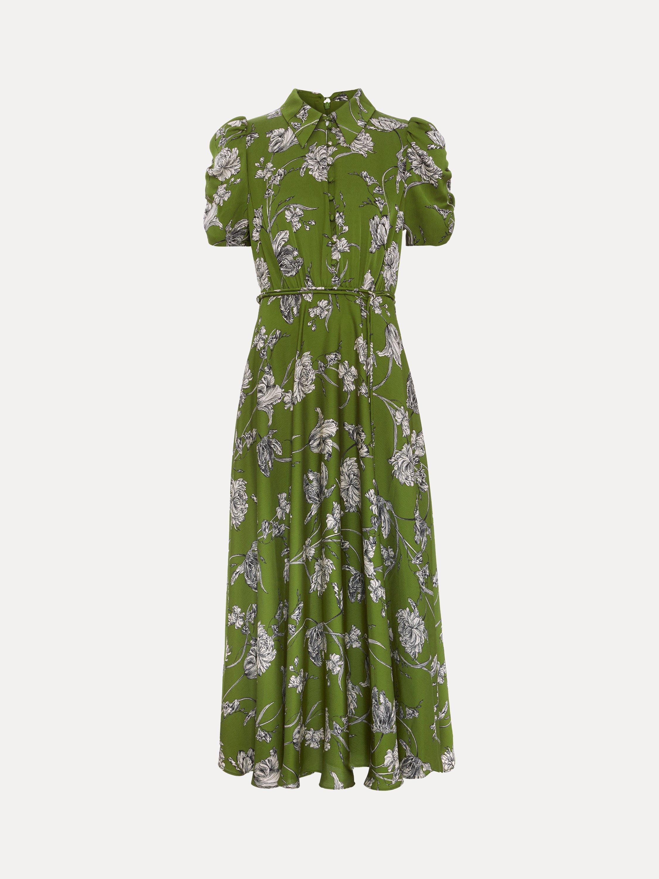 Product image 5 of 9, which shows Phase Eight Bella Floral Midi Dress, Green, 6