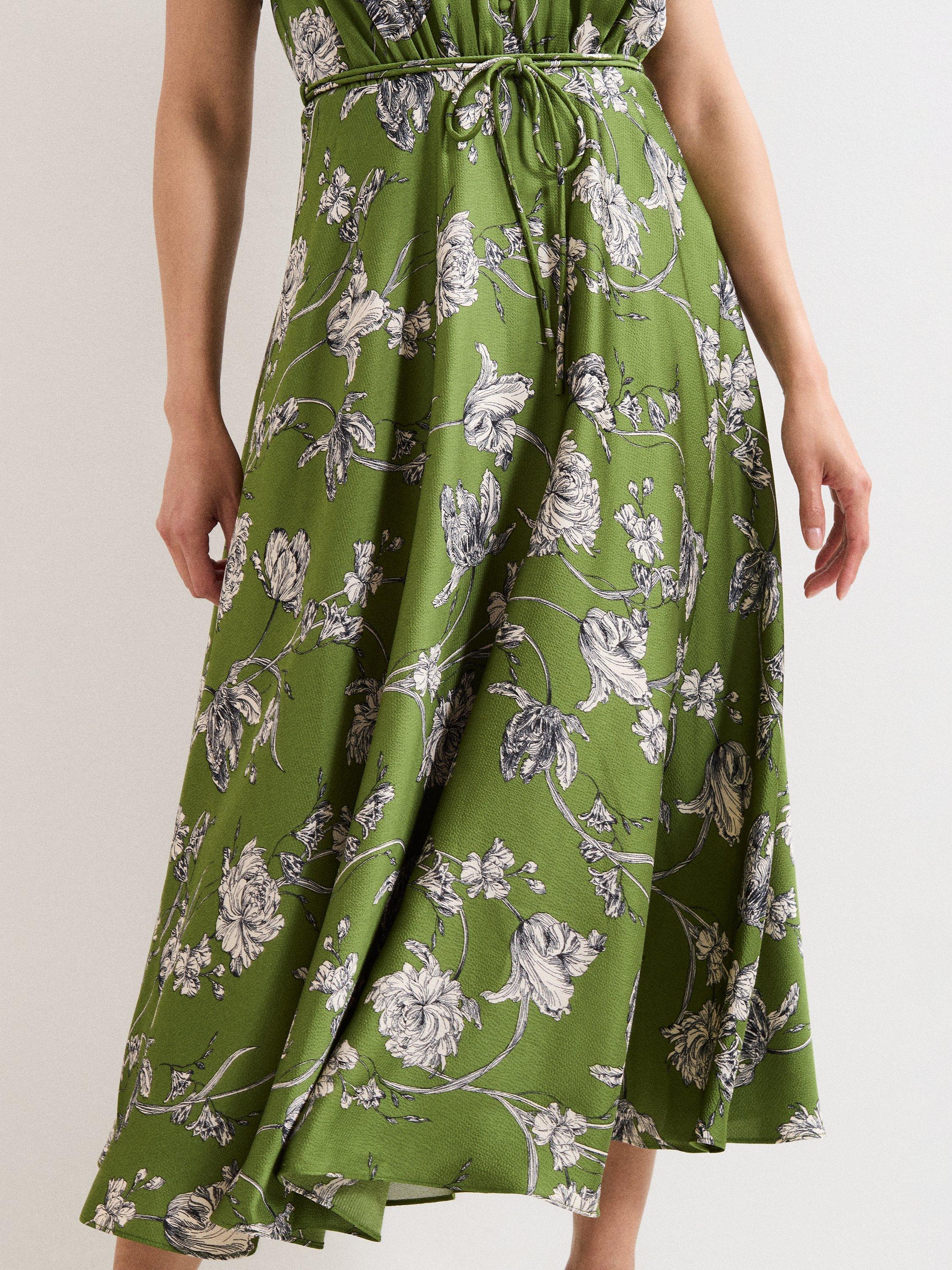Product image 7 of 9, which shows Phase Eight Bella Floral Midi Dress, Green, 6