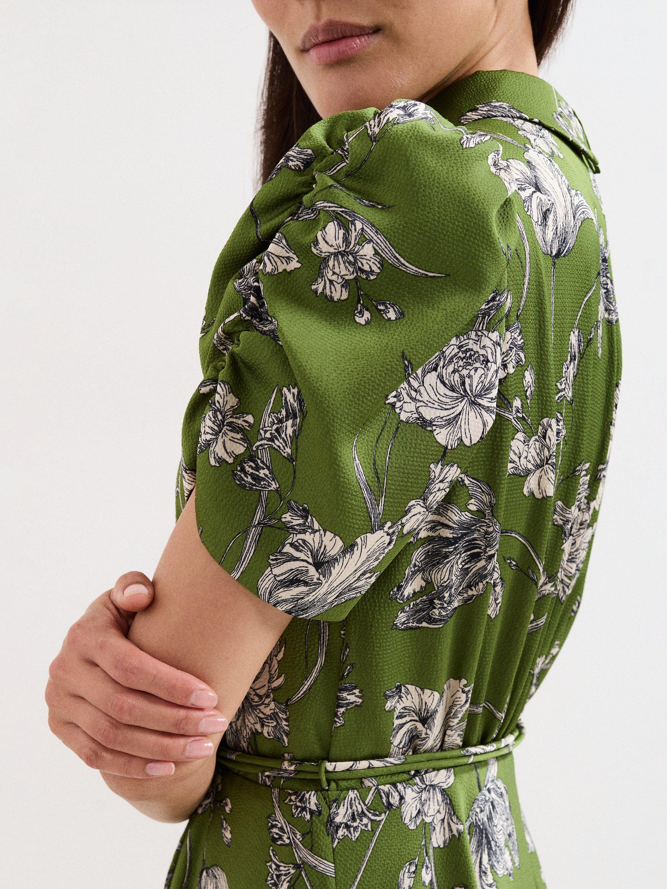 Product image 8 of 9, which shows Phase Eight Bella Floral Midi Dress, Green, 6