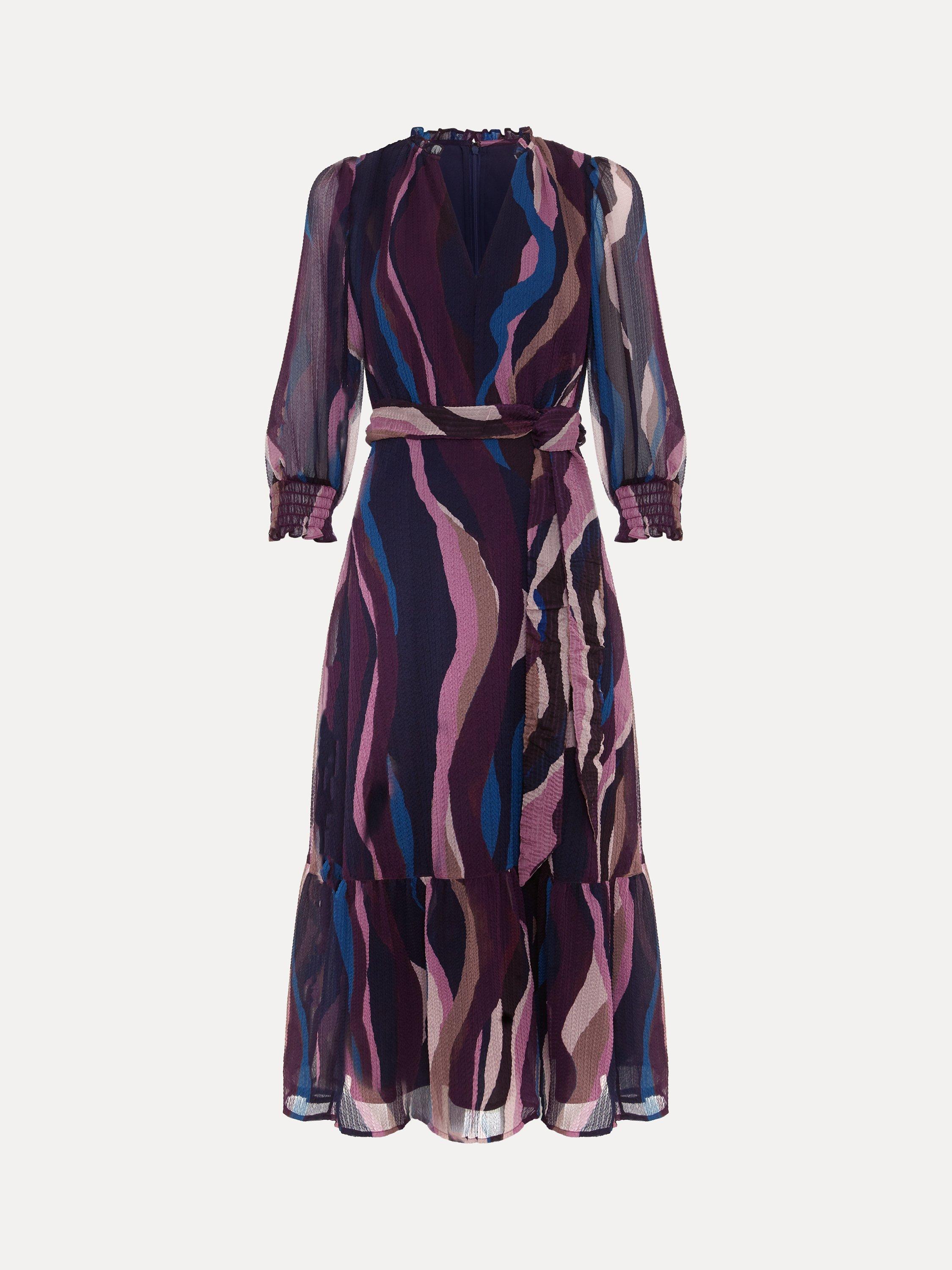 Product image 5 of 9, which shows Phase Eight Carra Swirl Midi Dress, Black/Multi, 10