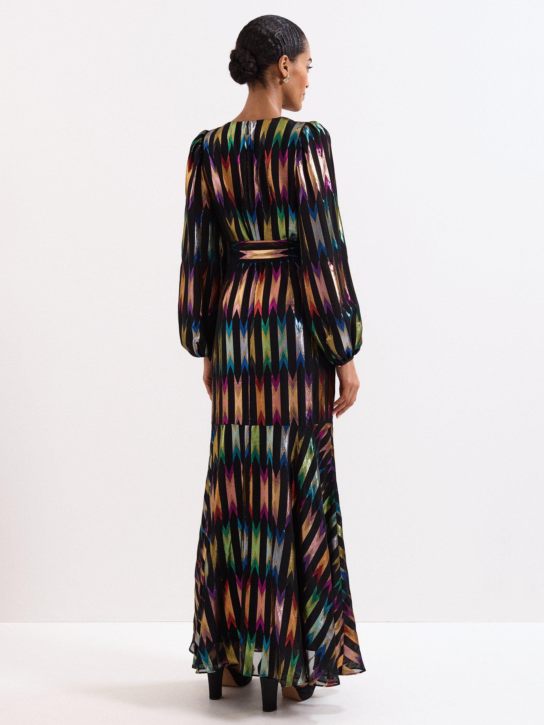 Product image 2 of 10, which shows Phase Eight Ellia Shimmer Maxi Wrap Dress, Black/Multi, 6