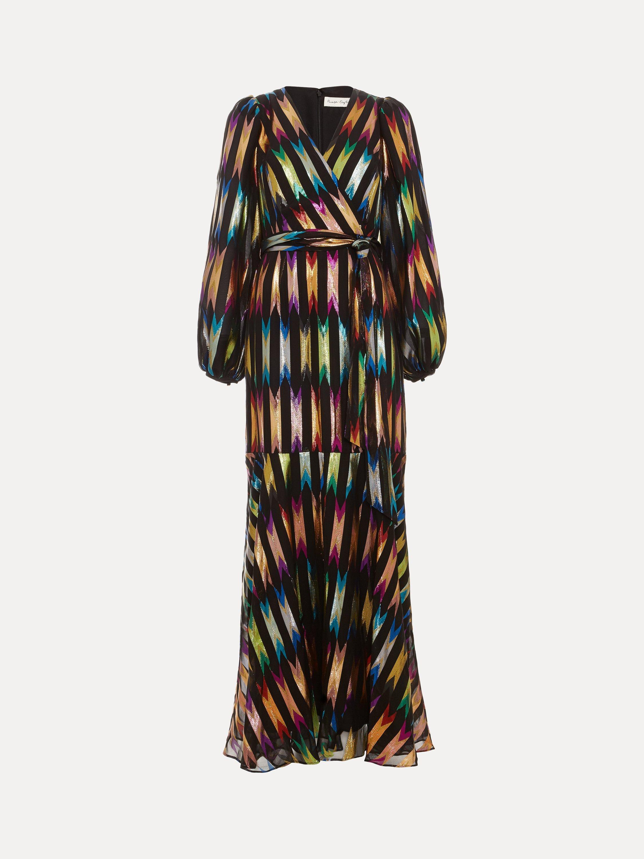 Product image 5 of 10, which shows Phase Eight Ellia Shimmer Maxi Wrap Dress, Black/Multi, 6