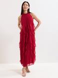 Phase Eight Helena Ruffle Midi Dress, Red