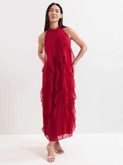 Phase Eight Helena Ruffle Midi Dress, Red, Red