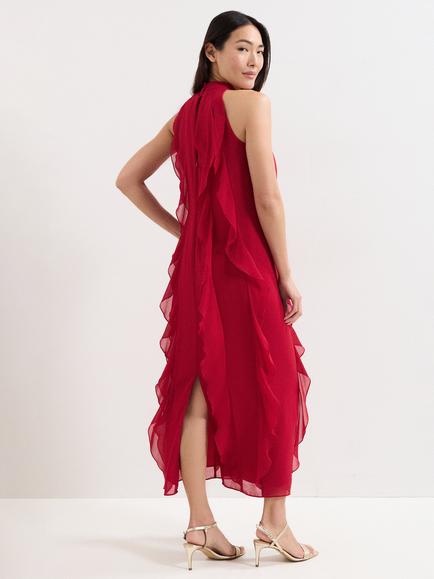 Phase Eight Helena Ruffle Midi Dress, Red - view 2, Red