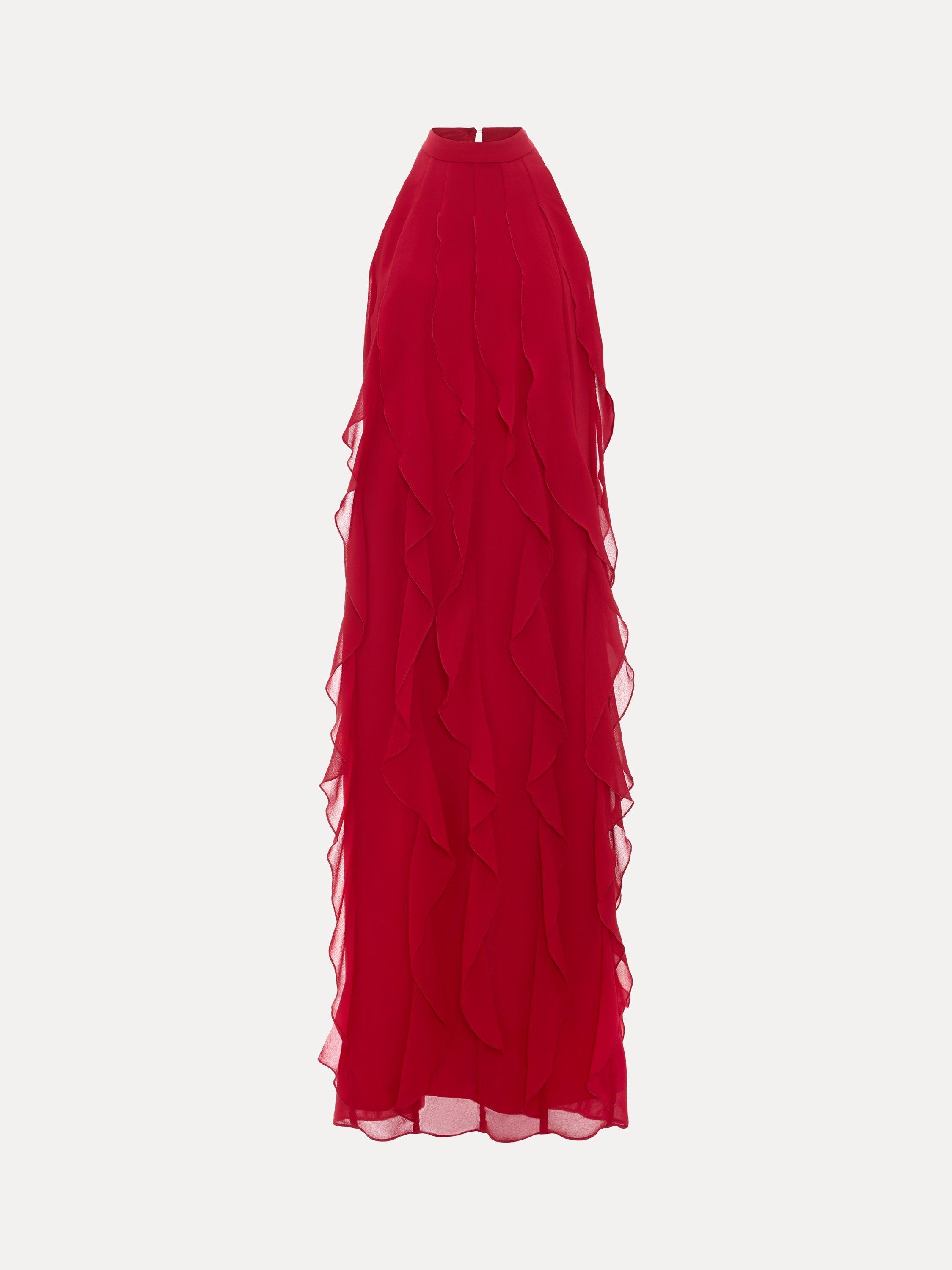 Product image 5 of 7, which shows Phase Eight Helena Ruffle Midi Dress, Red, 20