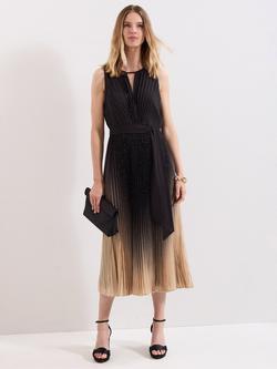 Phase Eight Petite Samara Pleated Midi Dress, Black/Gold
