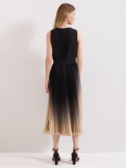 Phase Eight Petite Samara Pleated Midi Dress - view 2, Black/Gold