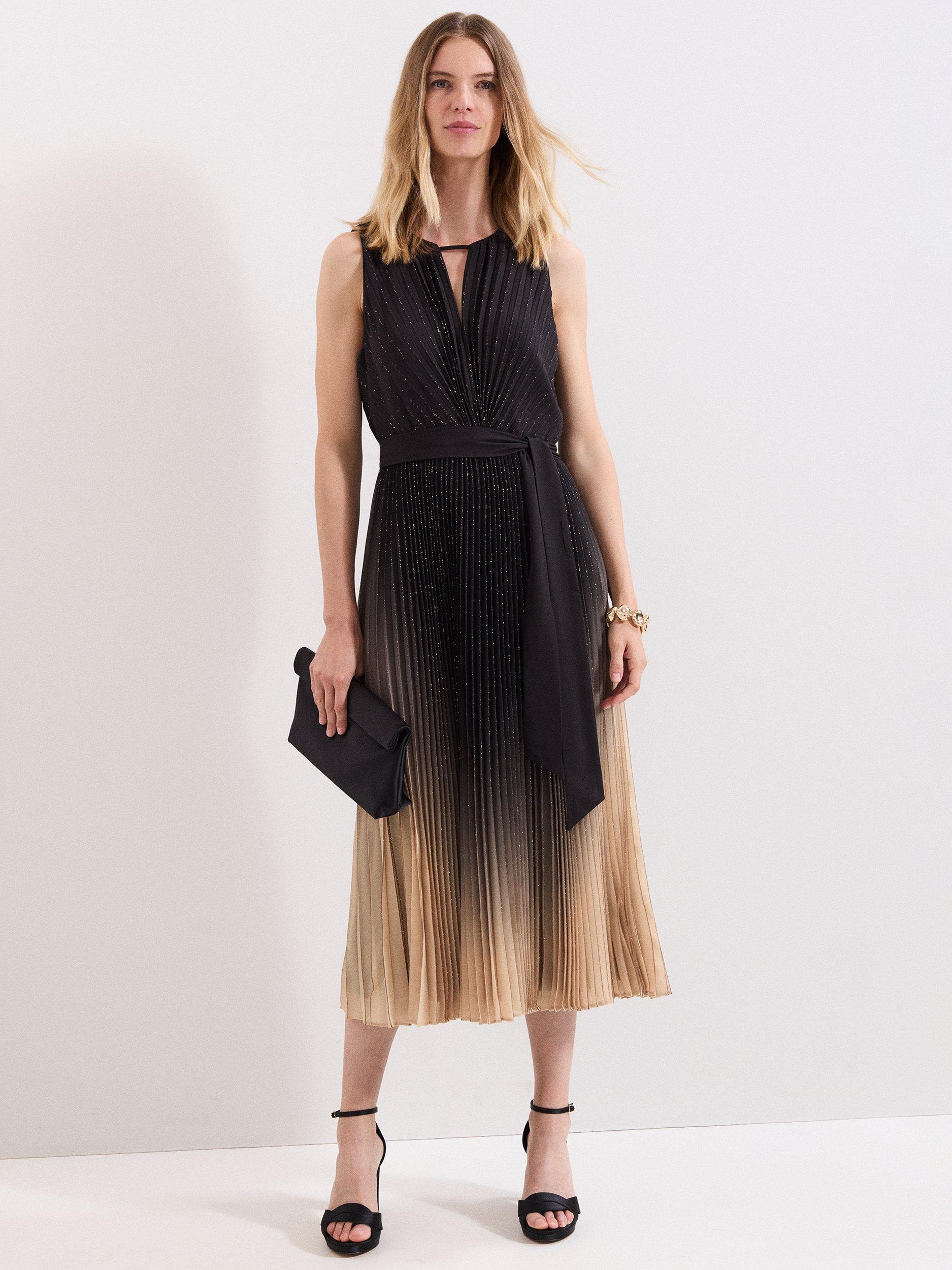 Product image 1 of 8, which shows Phase Eight Simara Ombre Pleated Dress, Black/Multi, 10
