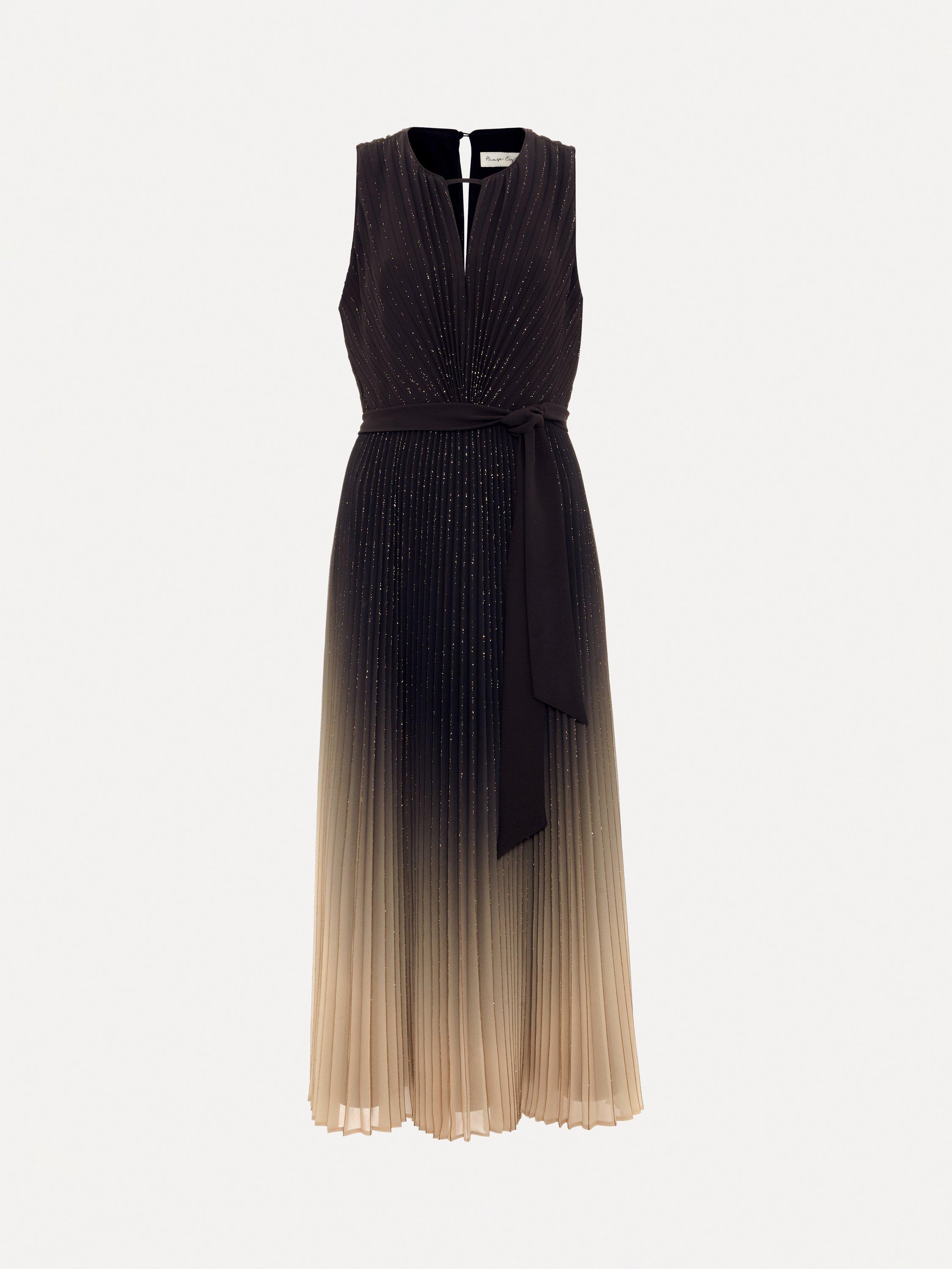 Product image 5 of 8, which shows Phase Eight Simara Ombre Pleated Dress, Black/Multi, 10
