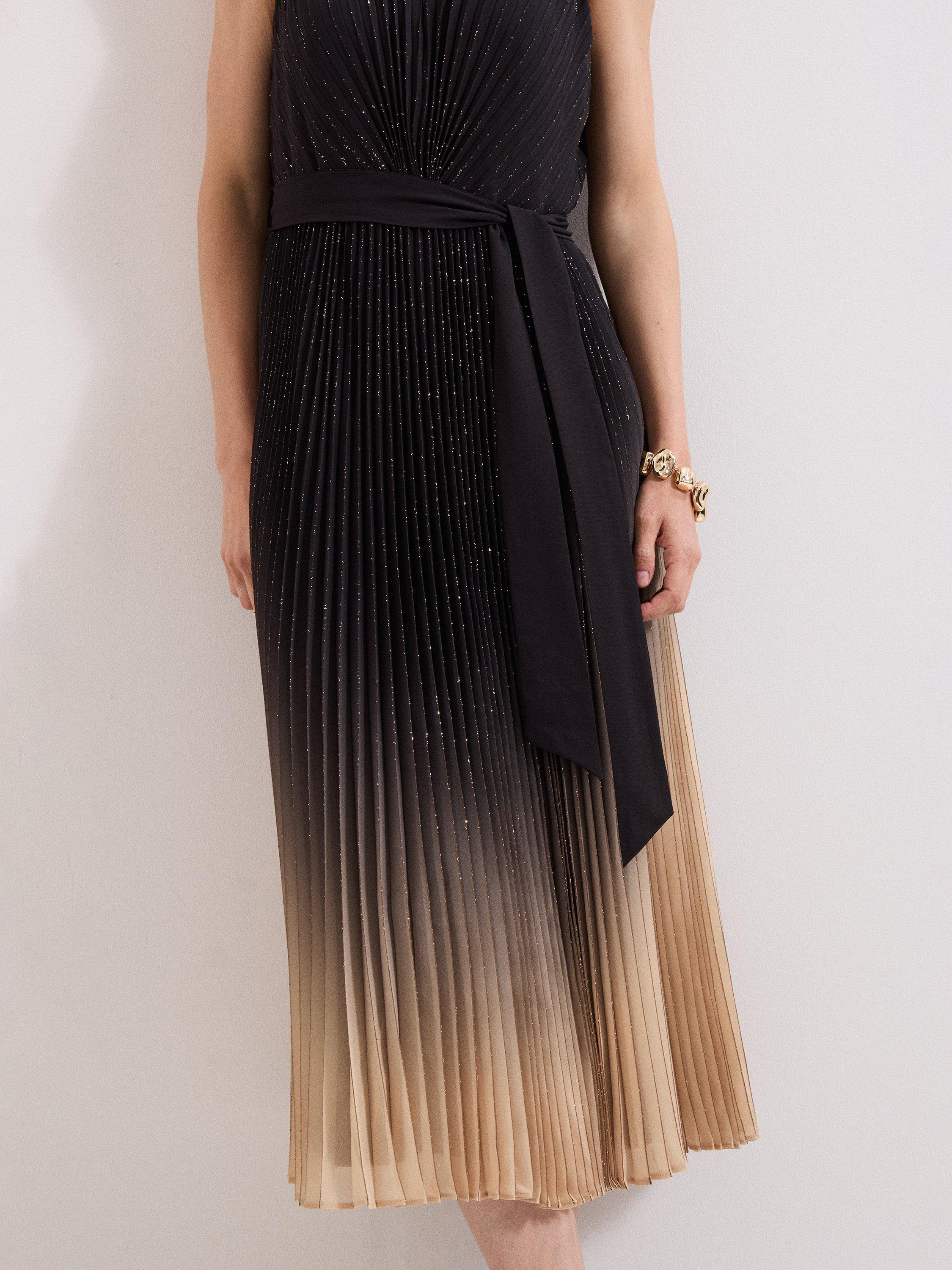 Product image 7 of 8, which shows Phase Eight Simara Ombre Pleated Dress, Black/Multi, 10