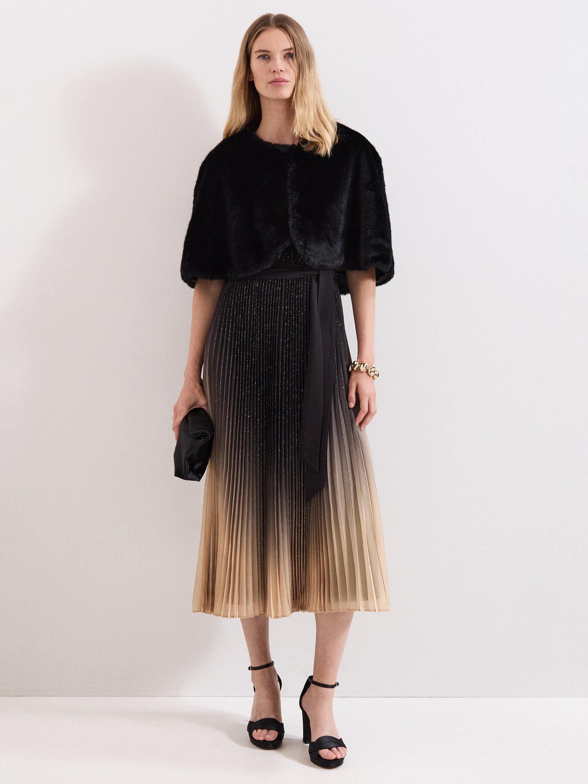 Product image 8 of 8, which shows Phase Eight Simara Ombre Pleated Dress, Black/Multi, 10
