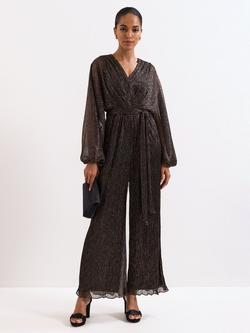 Phase Eight Rachel Long Balloon Sleeve V Neck Jumpsuit, Gold