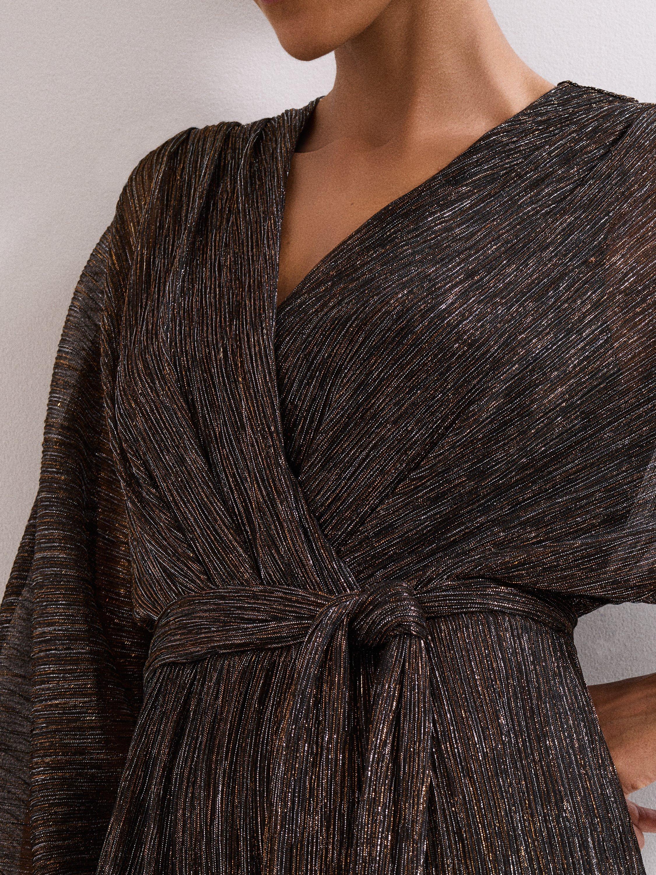 Product image 5 of 6, which shows Phase Eight Rachel Long Balloon Sleeve V Neck Jumpsuit, Gold, 8