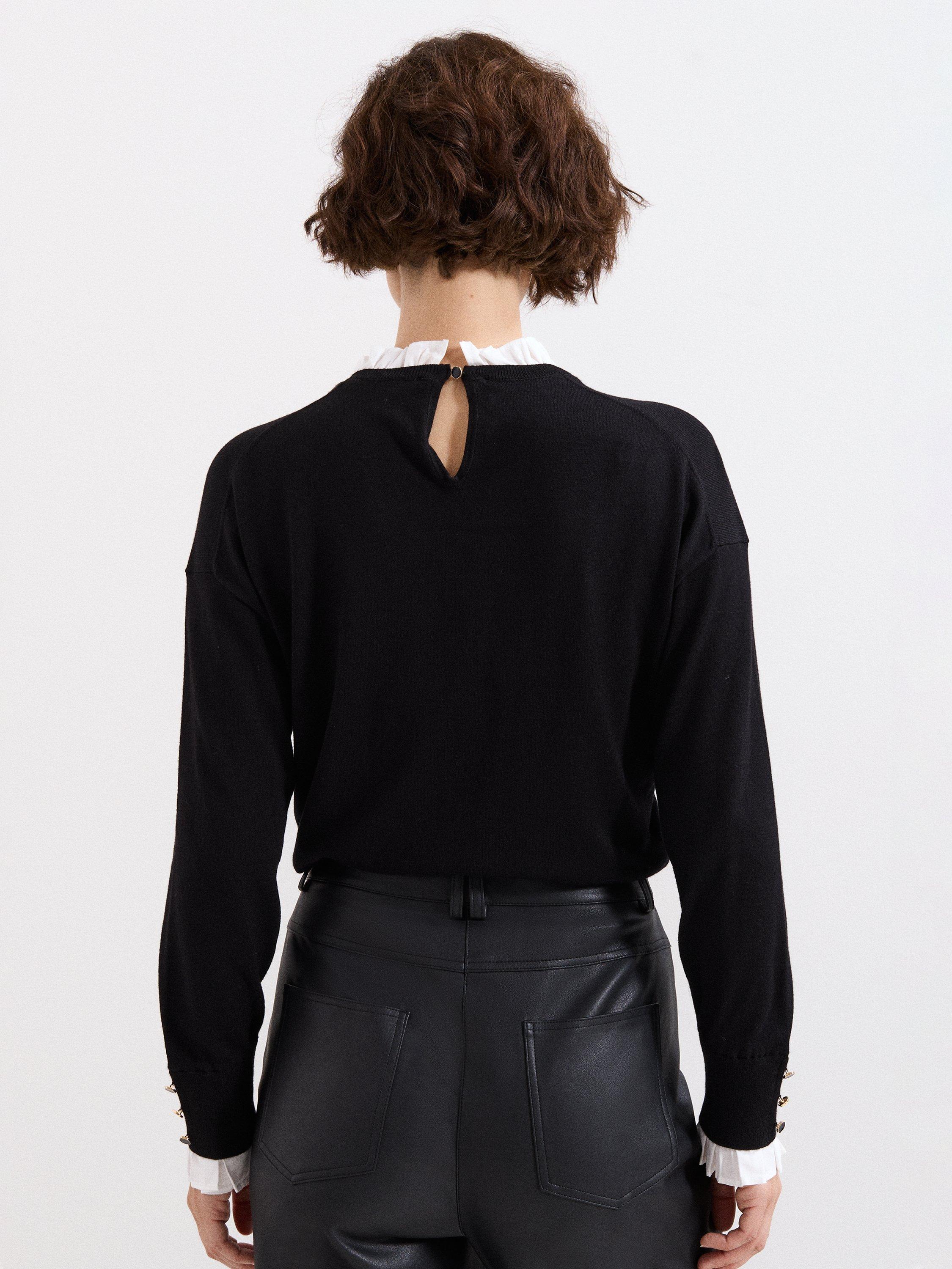 Product image 2 of 8, which shows Phase Eight Jenna Shirt Trim Top, Black/Ivory, XS