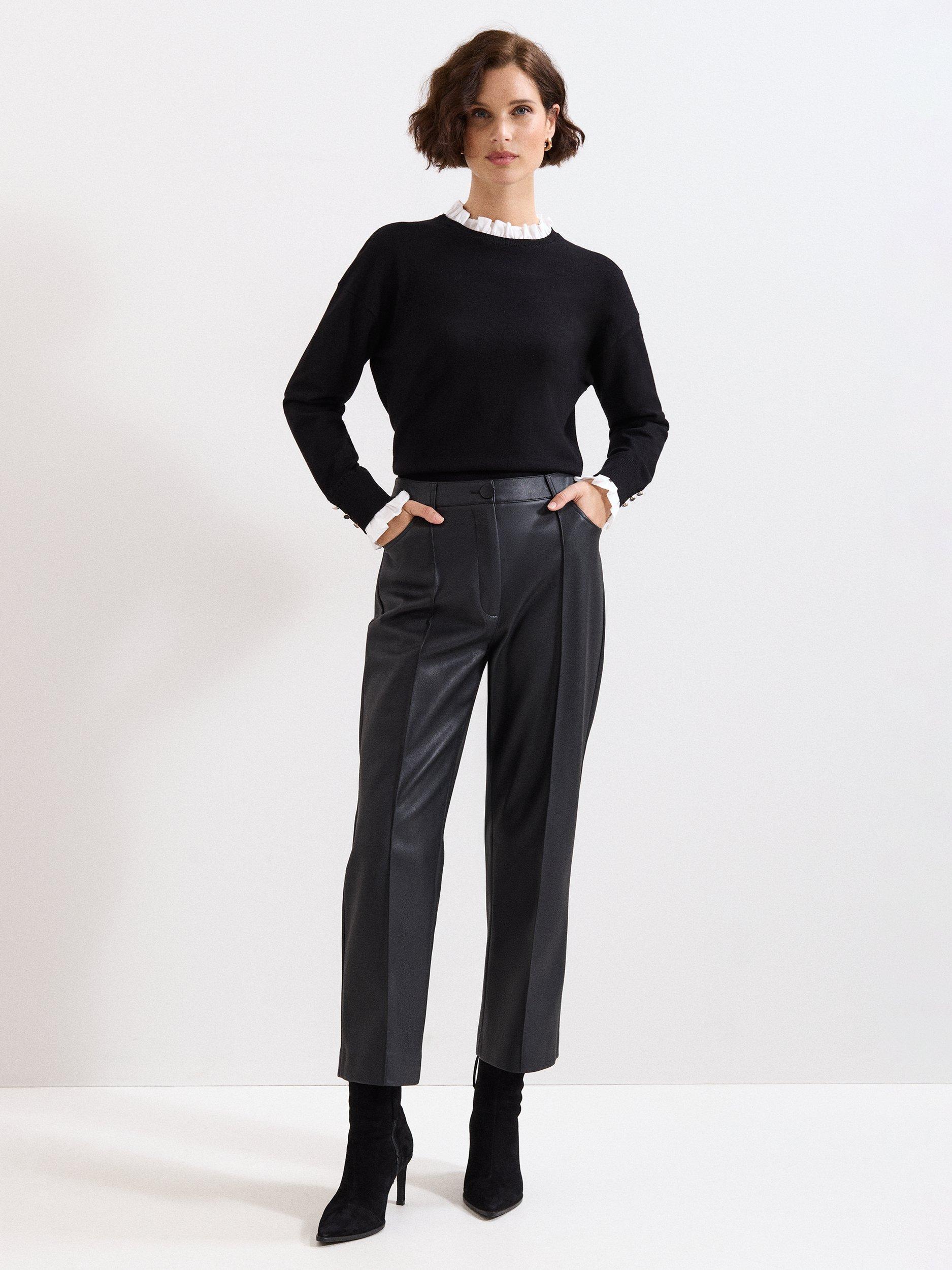 Product image 3 of 8, which shows Phase Eight Jenna Shirt Trim Top, Black/Ivory, XS