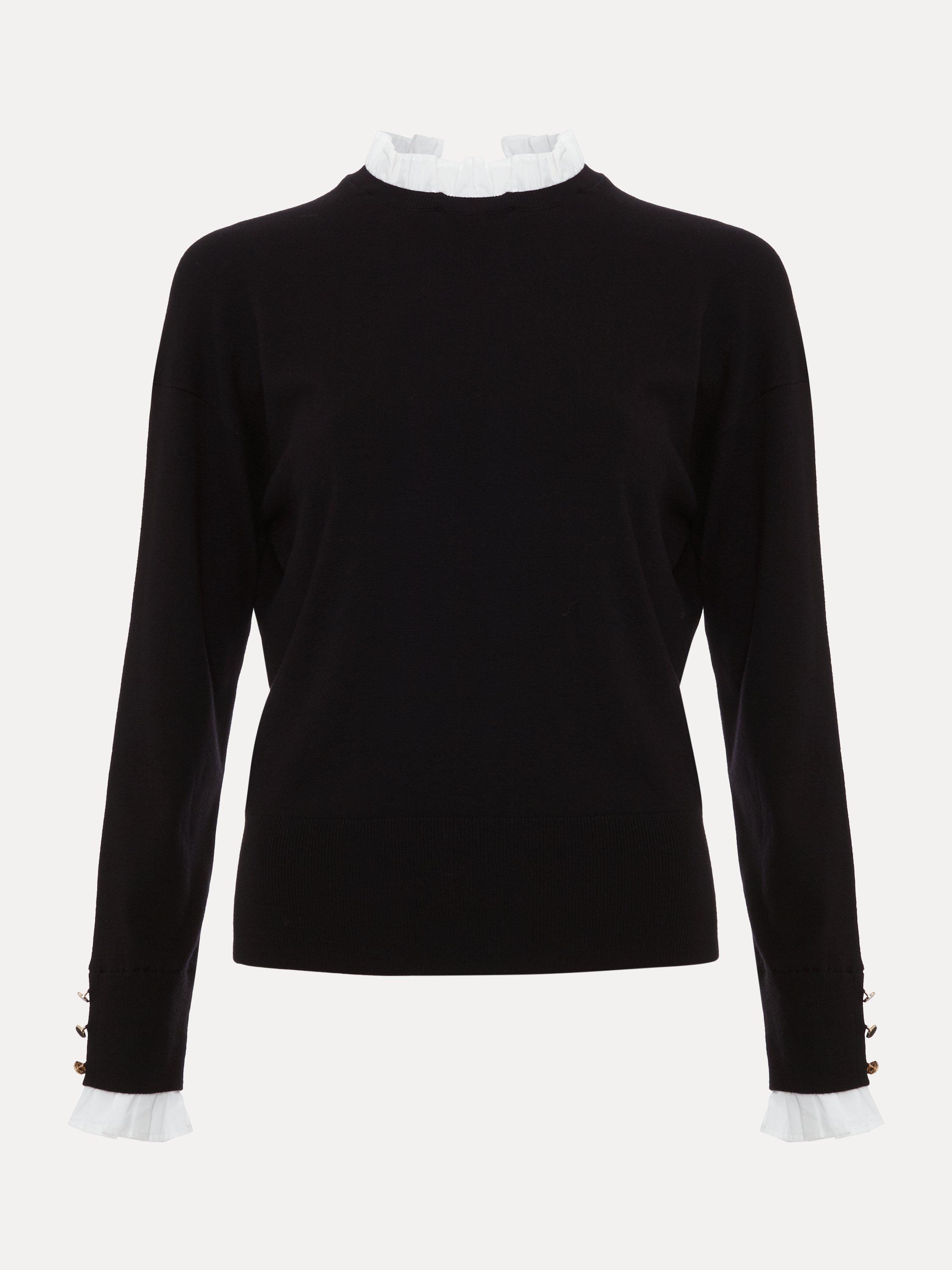 Product image 5 of 8, which shows Phase Eight Jenna Shirt Trim Top, Black/Ivory, XS
