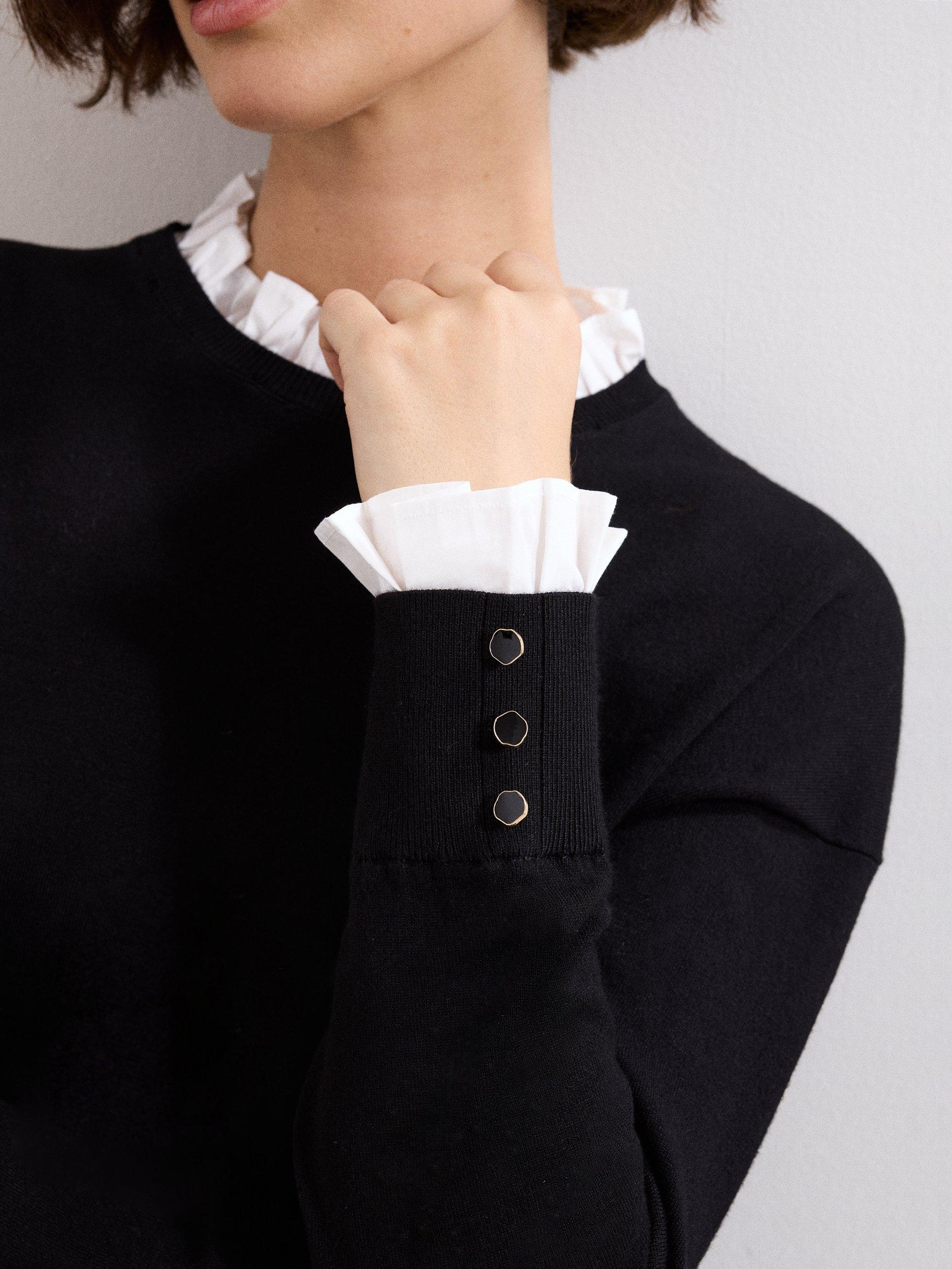 Product image 7 of 8, which shows Phase Eight Jenna Shirt Trim Top, Black/Ivory, XS