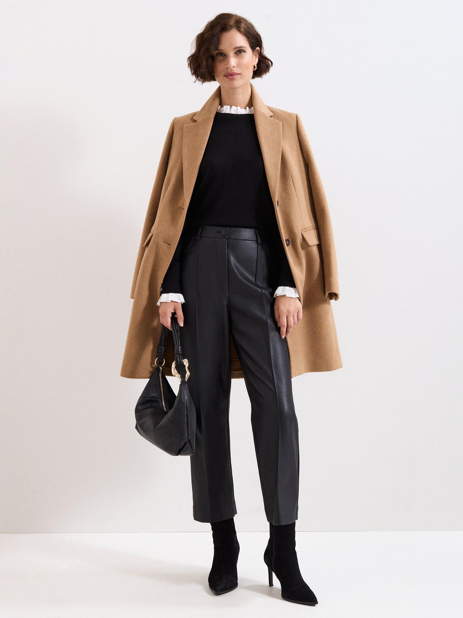 Product image 8 of 8, which shows Phase Eight Jenna Shirt Trim Top, Black/Ivory, XS