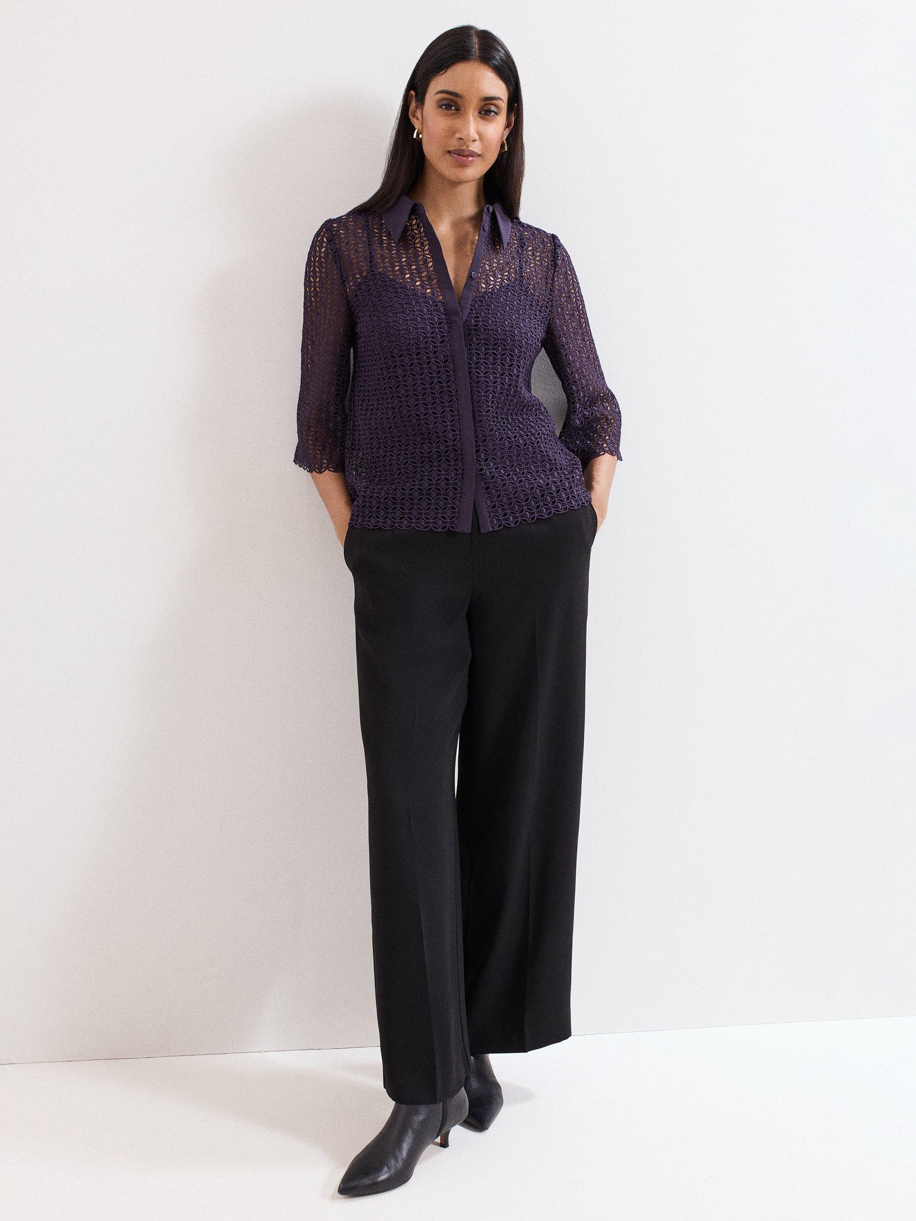 Product image 3 of 7, which shows Phase Eight Romilly Lace Shirt, Purple, 8