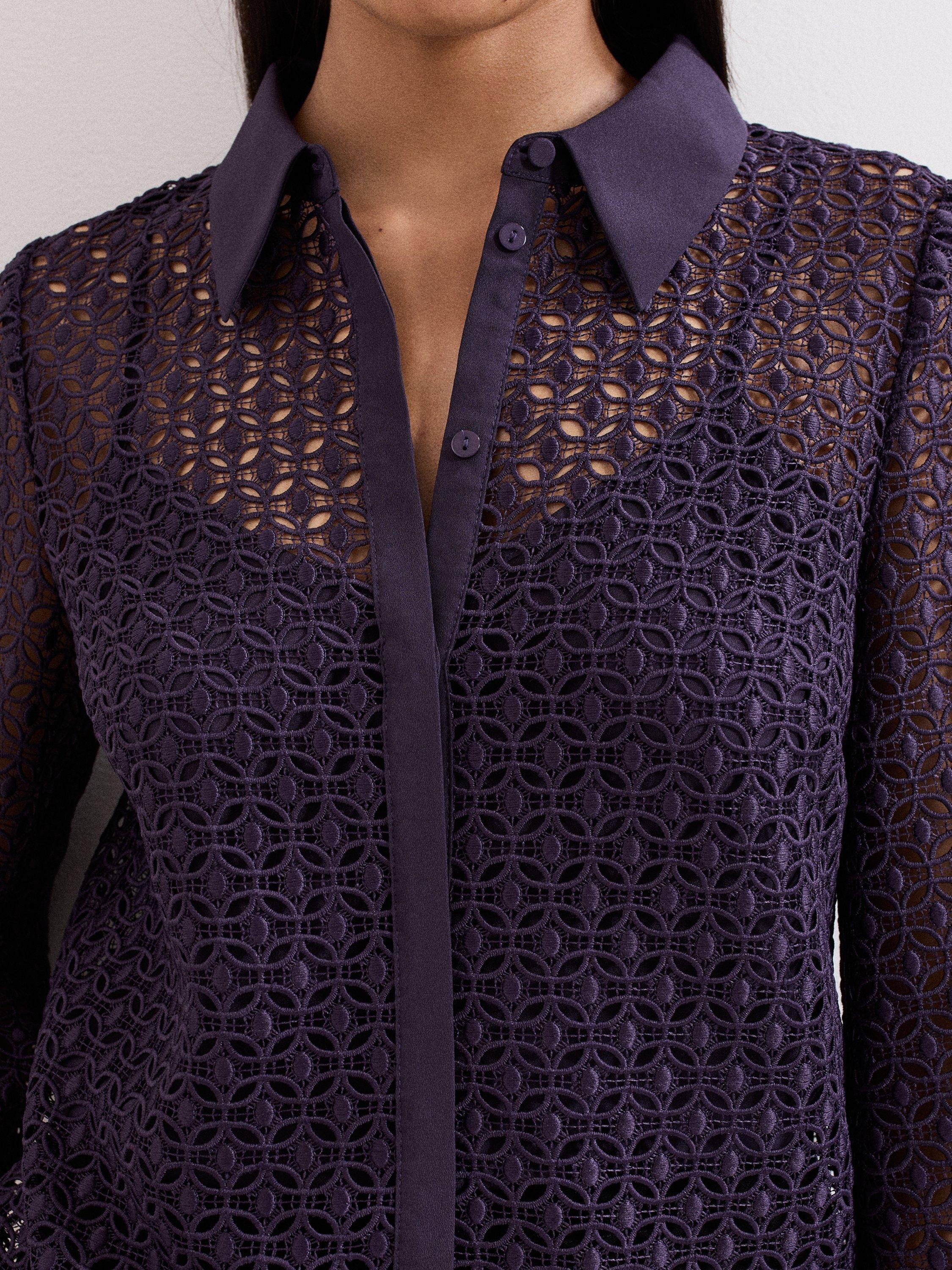 Product image 4 of 7, which shows Phase Eight Romilly Lace Shirt, Purple, 8