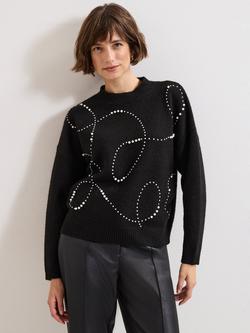 Phase Eight Dasha Embellished Jumper, Black/Ivory, Black/Ivory