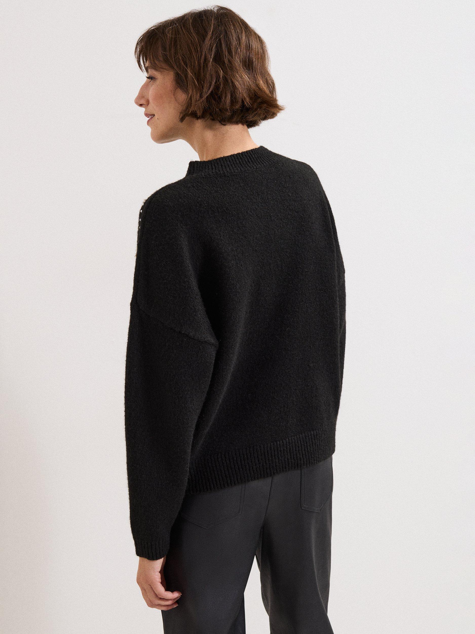 Product image 2 of 7, which shows Phase Eight Dasha Embellished Jumper, Black/Ivory, XS