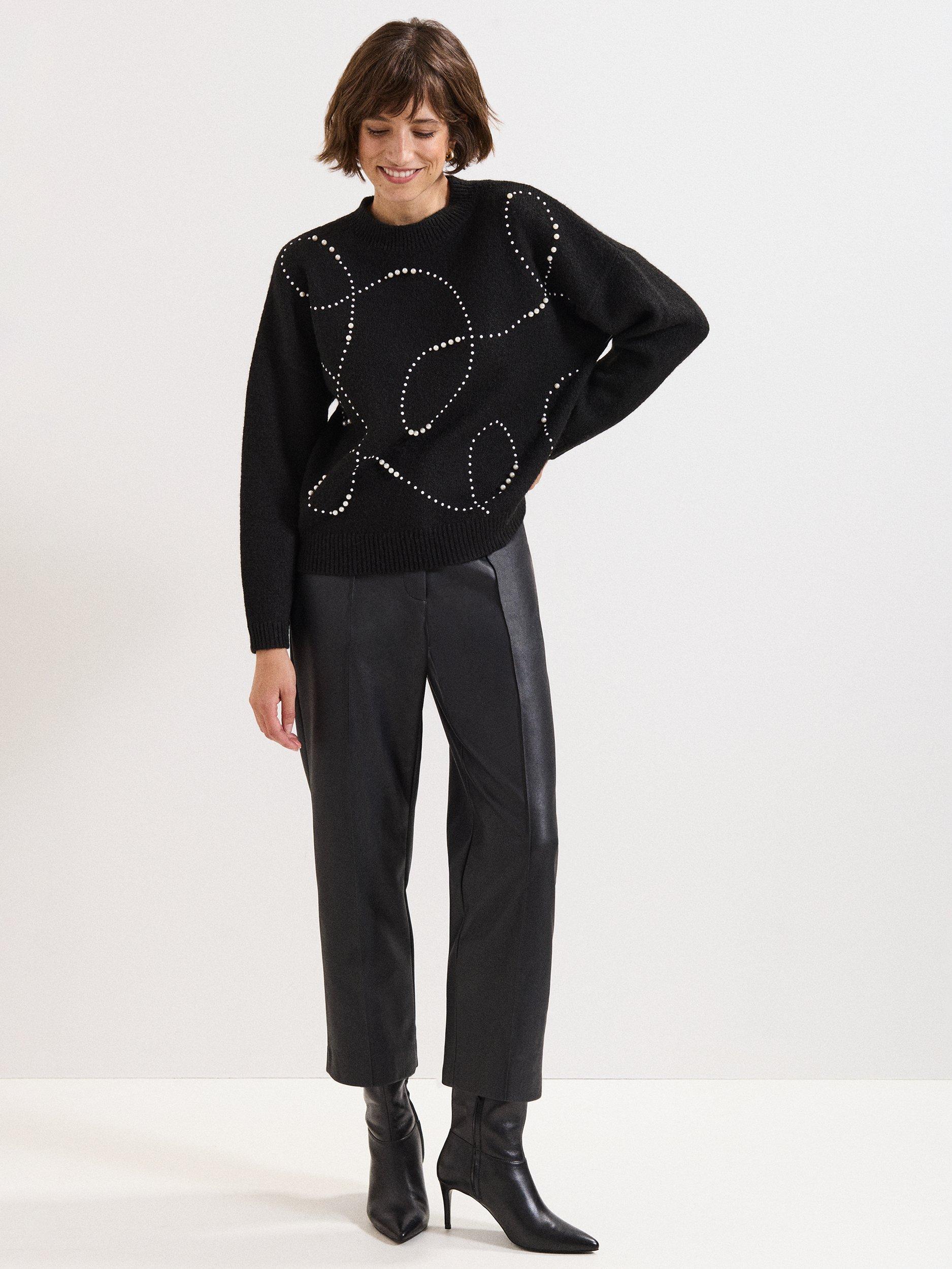 Product image 3 of 7, which shows Phase Eight Dasha Embellished Jumper, Black/Ivory, XS