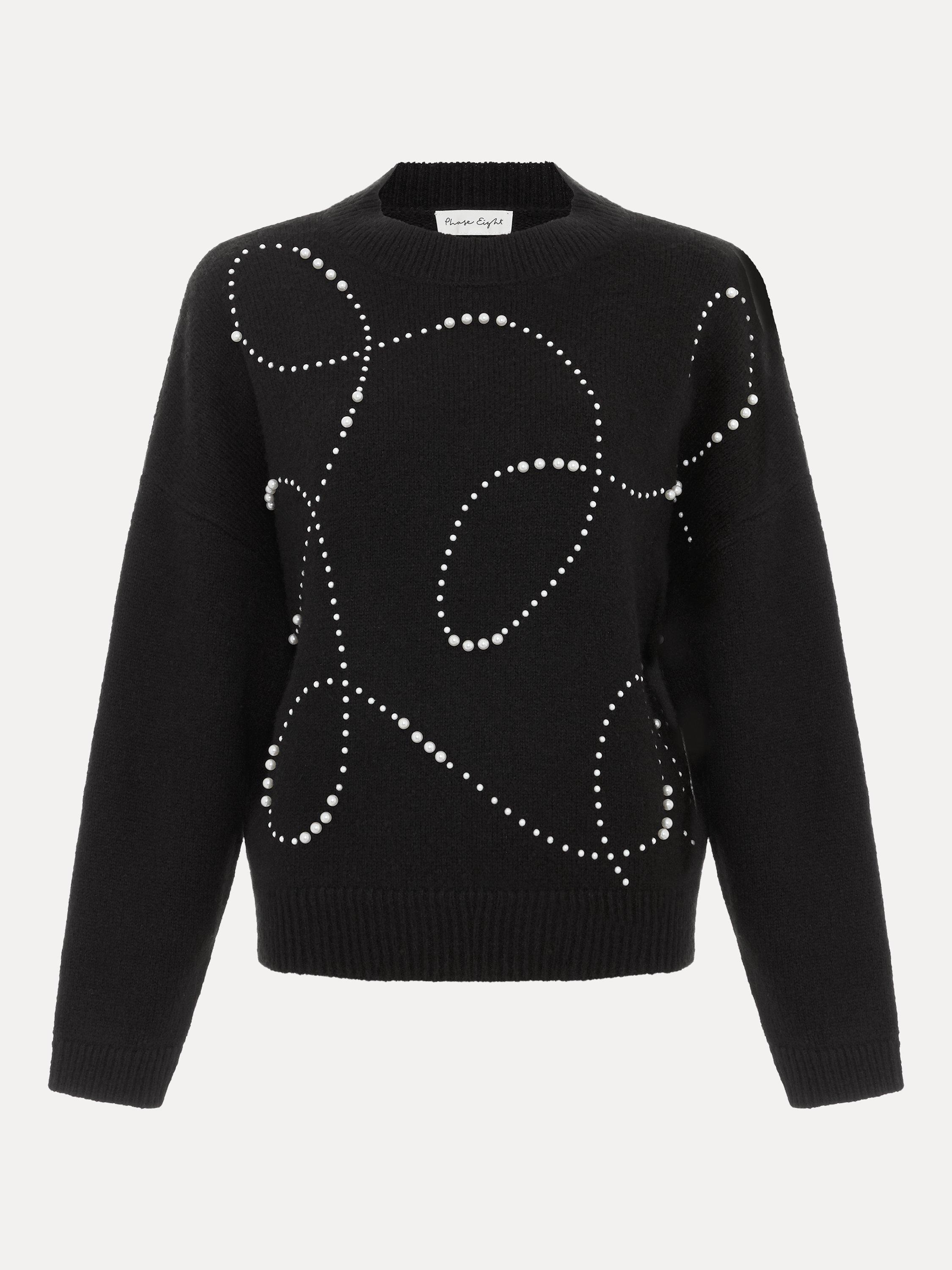 Product image 5 of 7, which shows Phase Eight Dasha Embellished Jumper, Black/Ivory, XS