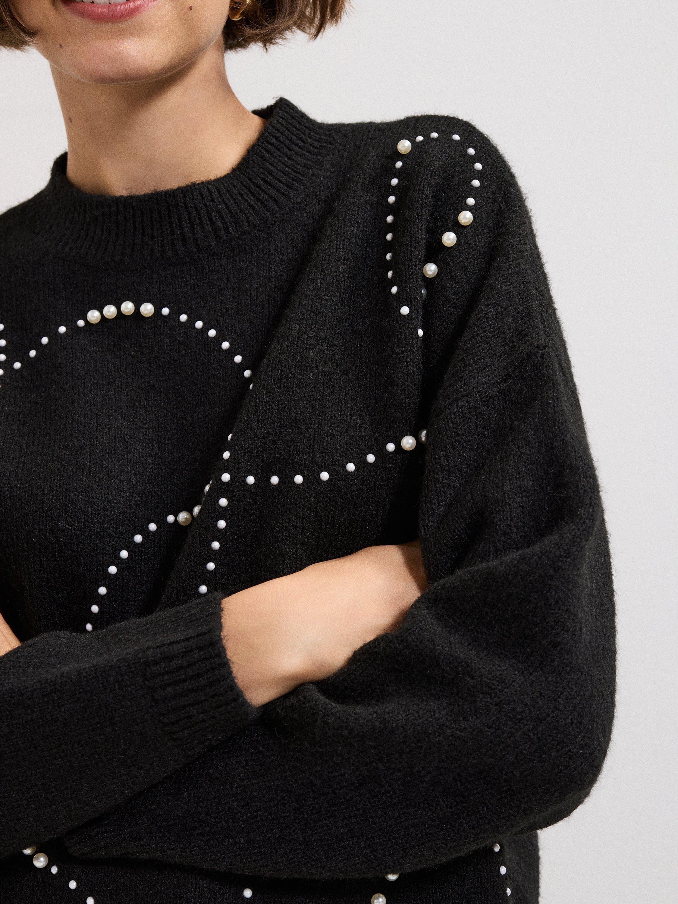 Product image 7 of 7, which shows Phase Eight Dasha Embellished Jumper, Black/Ivory, XS