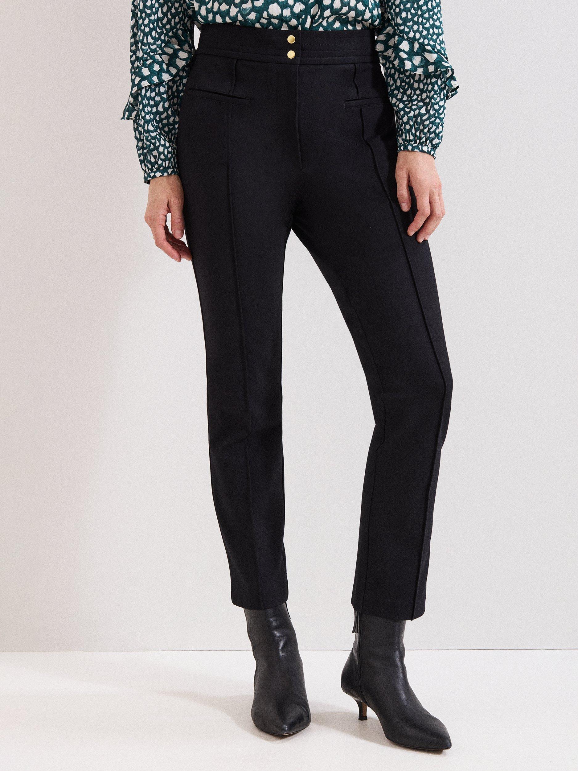 Product image 1 of 8, which shows Phase Eight Keri Petite Mid Rise Tailored Trousers, Black, 6
