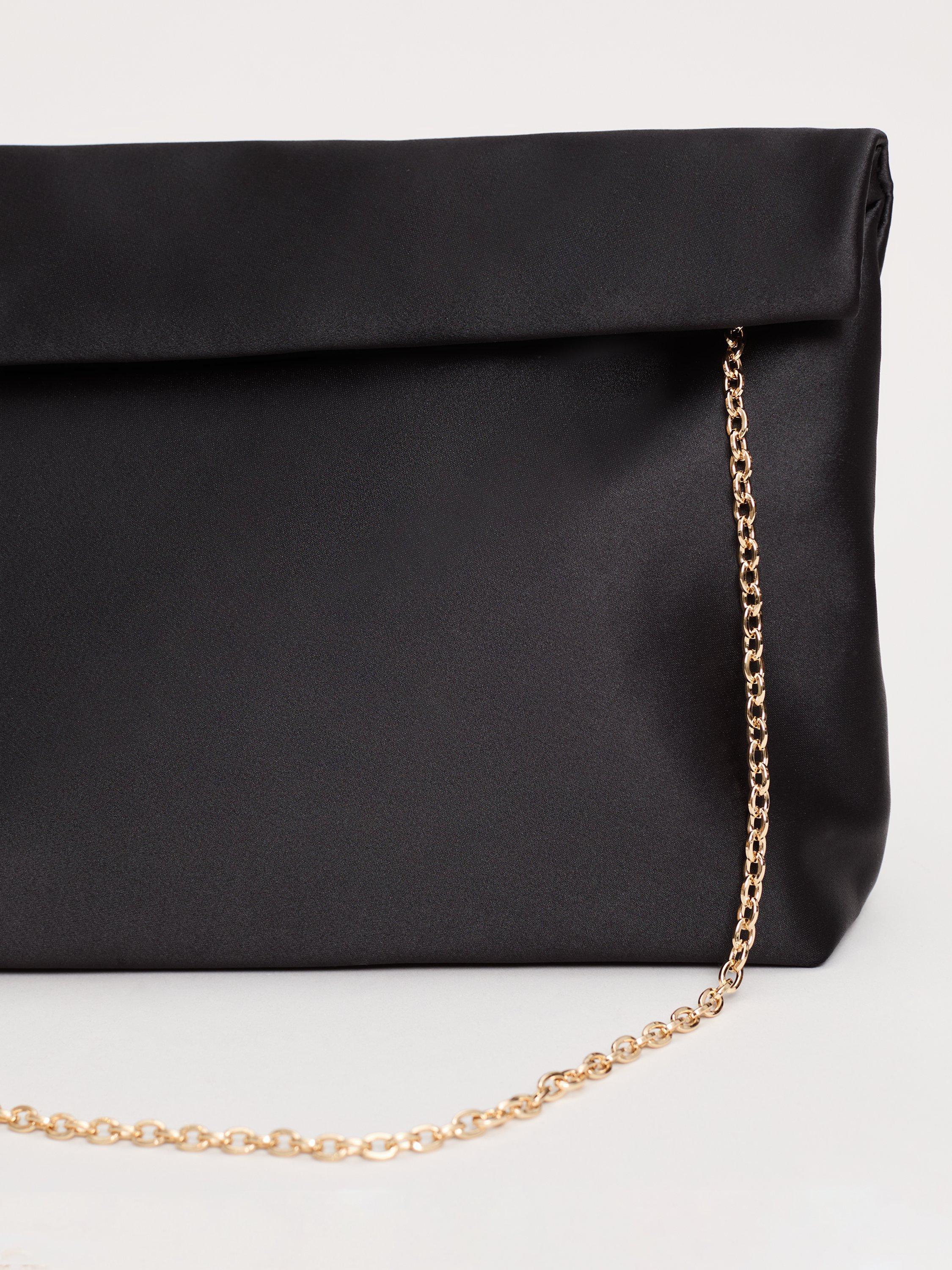 Product image 2 of 6, which shows Phase Eight Satin Rollover Bag, Black, One Size