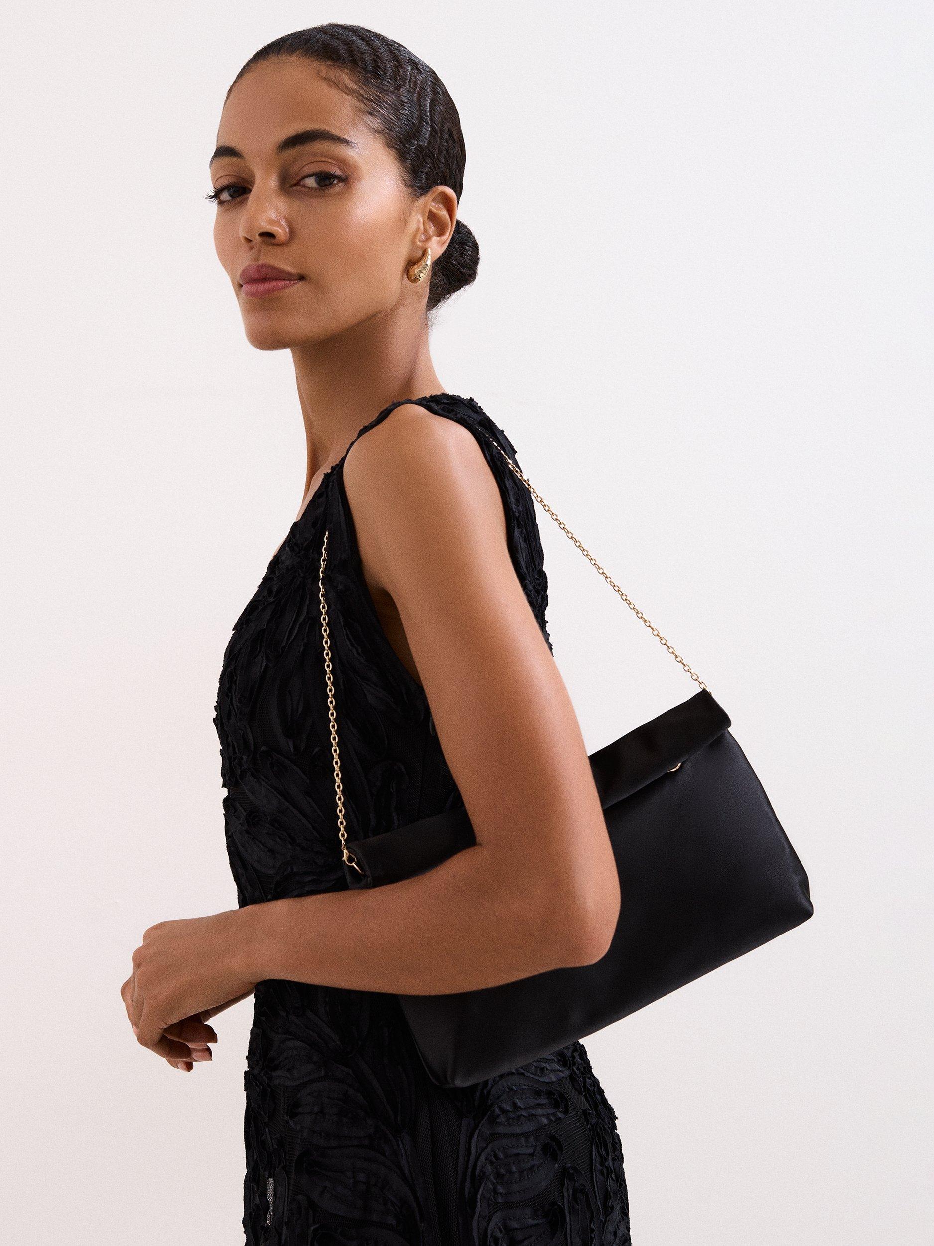 Product image 4 of 6, which shows Phase Eight Satin Rollover Bag, Black, One Size