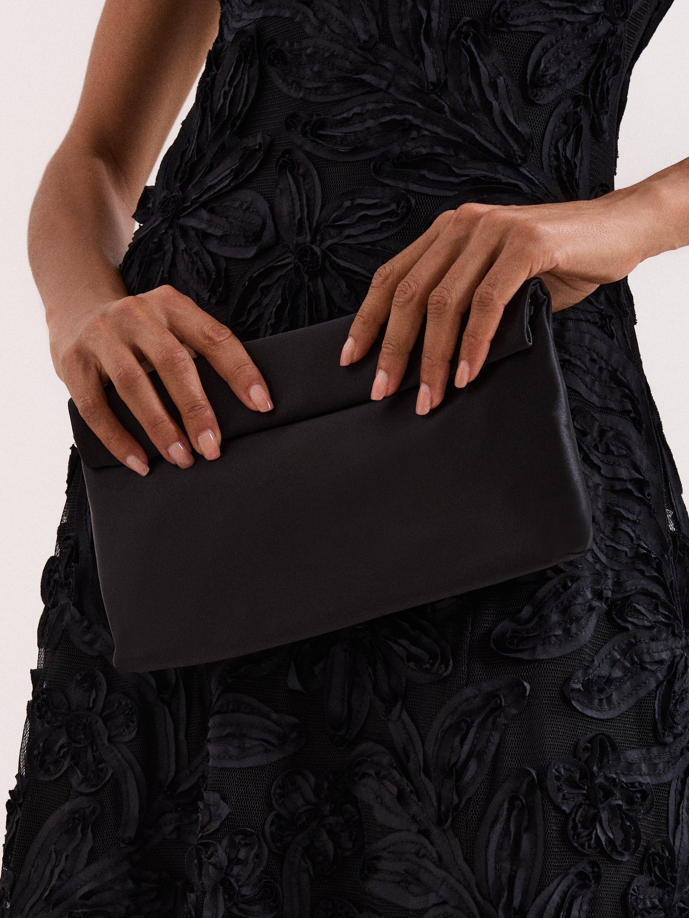 Product image 5 of 6, which shows Phase Eight Satin Rollover Bag, Black, One Size
