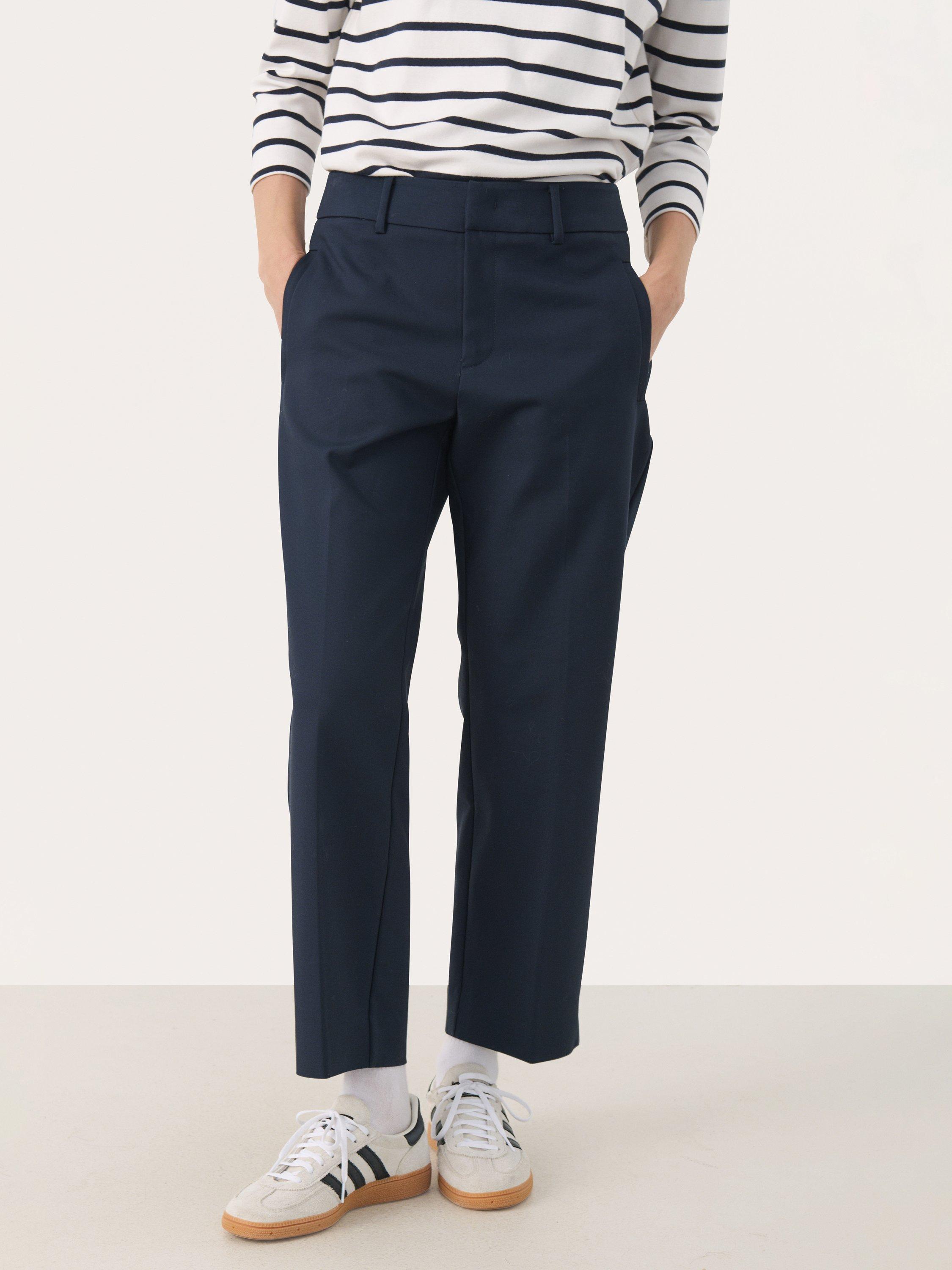 Product image 1 of 6, which shows Part Two NeyanaPW Mid Rise Cotton Blend Tailored Trousers, Dark Navy, 8