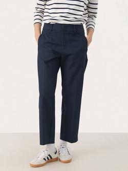 Part Two NeyanaPW Mid Rise Cotton Blend Tailored Trousers, Dark Navy