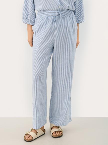 Part Two RosaleePW Striped Linen Blend Culottes Trousers, Blue/Multi