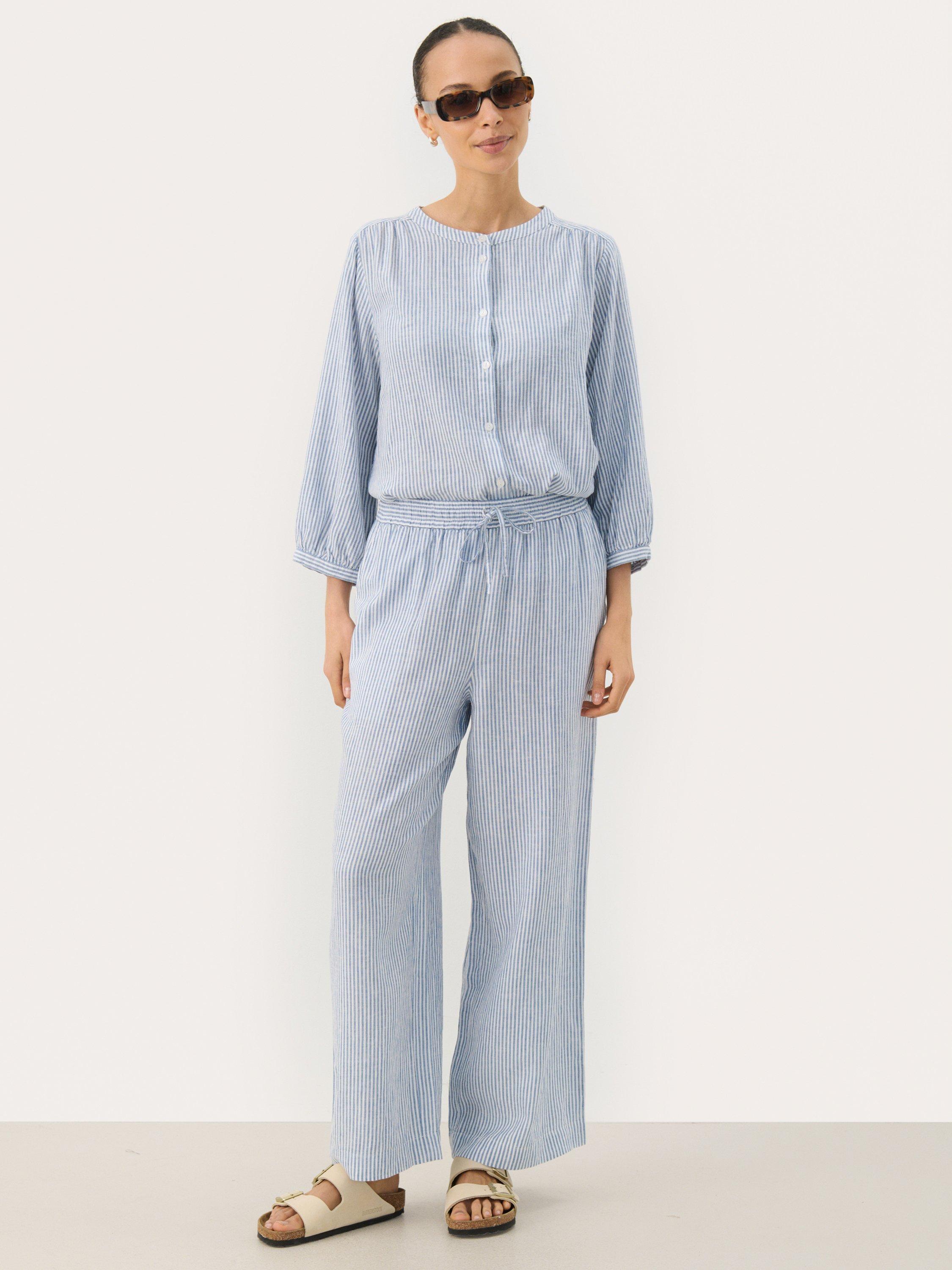 Product image 3 of 6, which shows Part Two RosaleePW Striped Linen Blend Culottes Trousers, Blue/Multi, 8