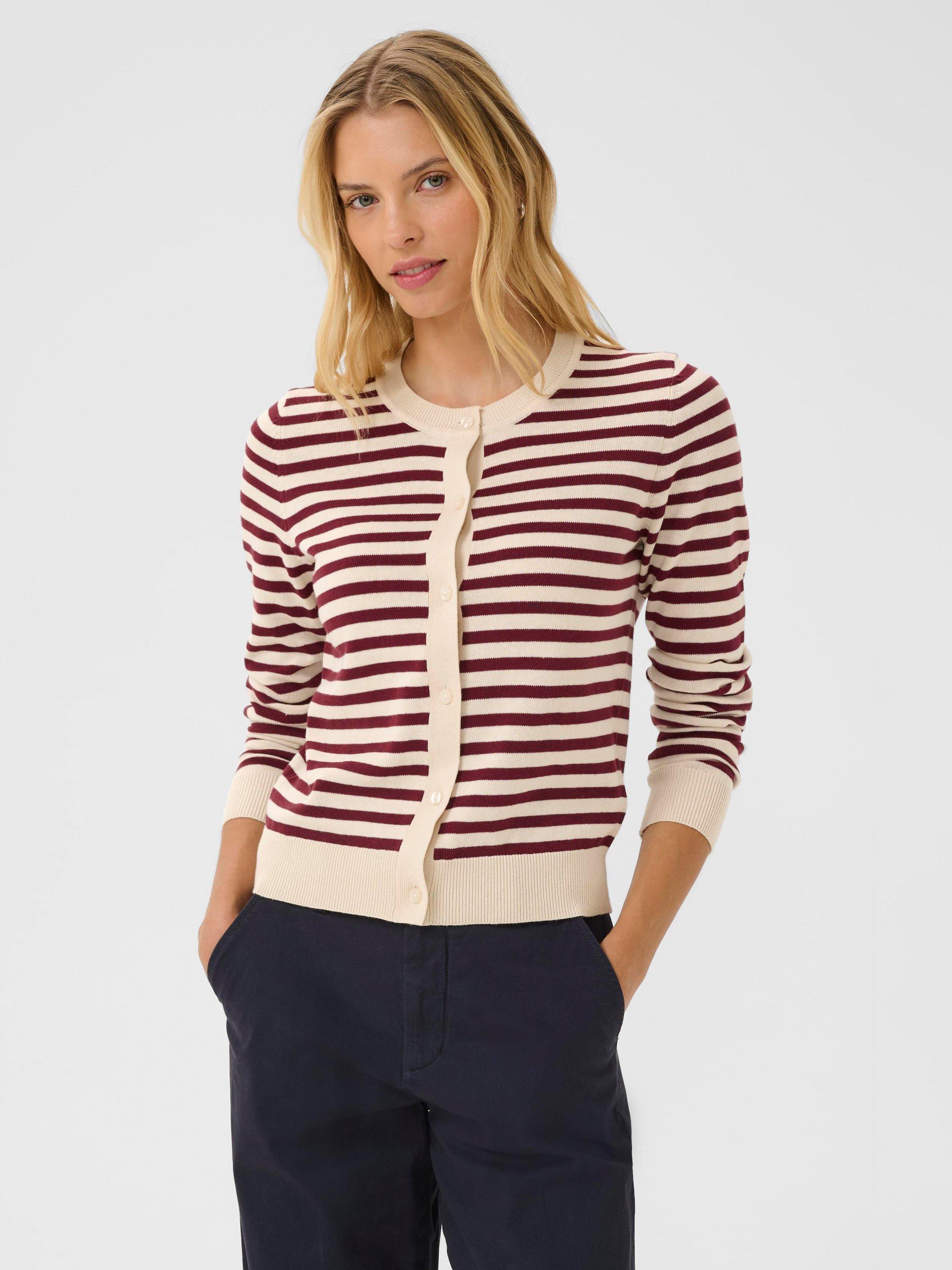 Product image 1 of 6, which shows Part Two Tanisha Long Sleeve Cotton Cardigan, Red/Multi, XS