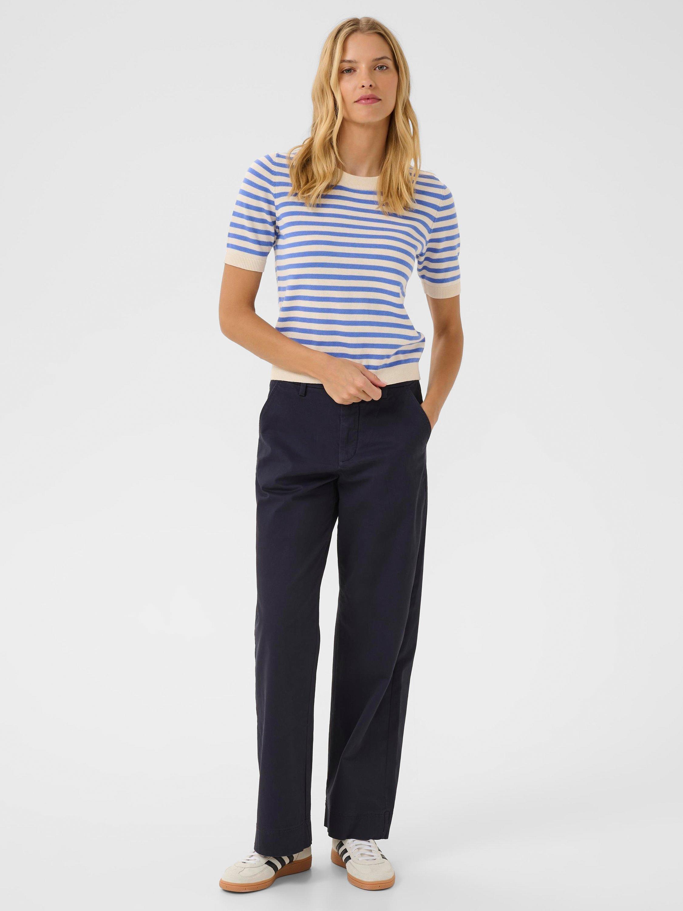 Product image 3 of 6, which shows Part Two Gertiana Stripe Short Sleeve Jumper, Blue/Multi, XS